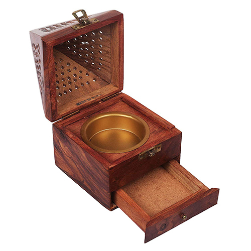 Sheesham Wood Incense Holder With Drawer - High-quality Sheesham Wood, Available In Various Sizes , Antique Imitation Style With Polished Finish