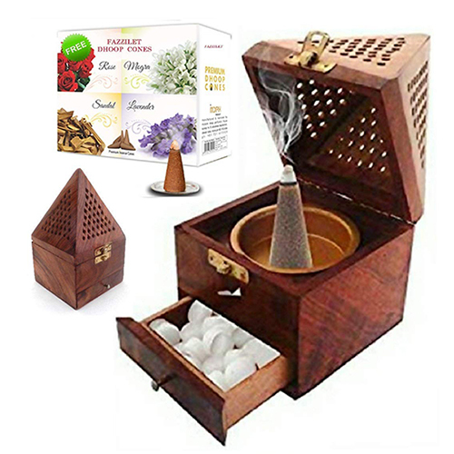 Sheesham Wood Incense Holder With Drawer - High-quality Sheesham Wood, Available In Various Sizes , Antique Imitation Style With Polished Finish