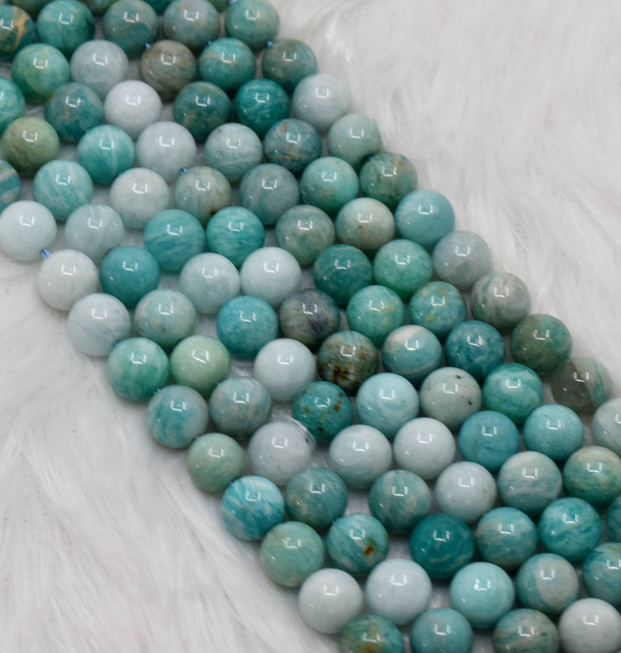 8mm Multi Amazonite Beads, Gemstone Beads For Necklace, Crystal Beads Jewelry - Polished Stone, 14.5 Inches, Unique Round Bead Design