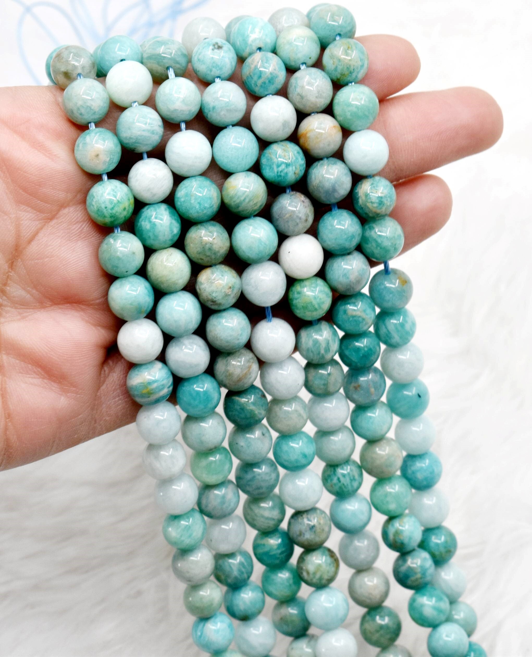 8mm Multi Amazonite Beads, Gemstone Beads For Necklace, Crystal Beads Jewelry - Polished Stone, 14.5 Inches, Unique Round Bead Design