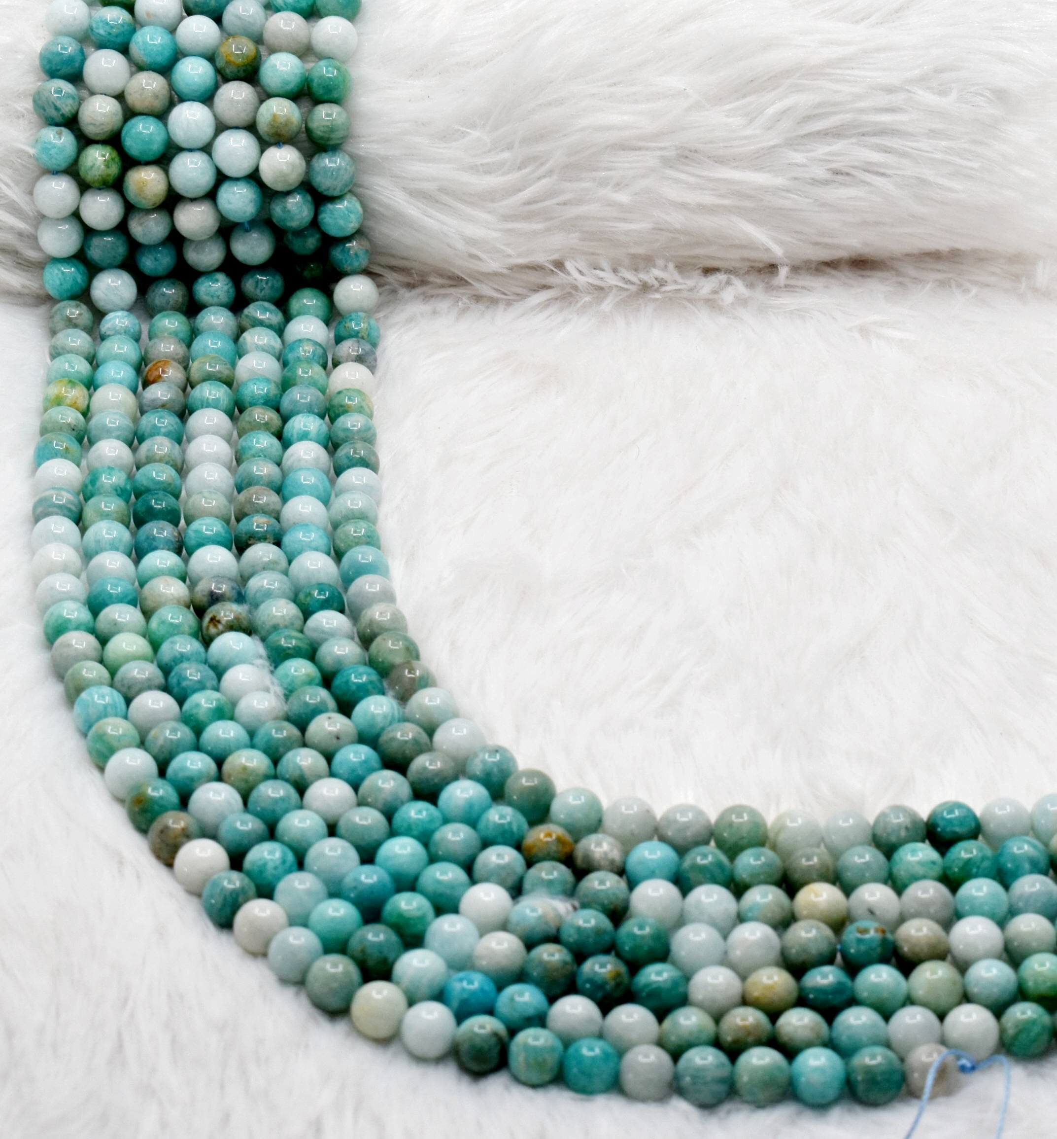 8mm Multi Amazonite Beads, Gemstone Beads For Necklace, Crystal Beads Jewelry - Polished Stone, 14.5 Inches, Unique Round Bead Design