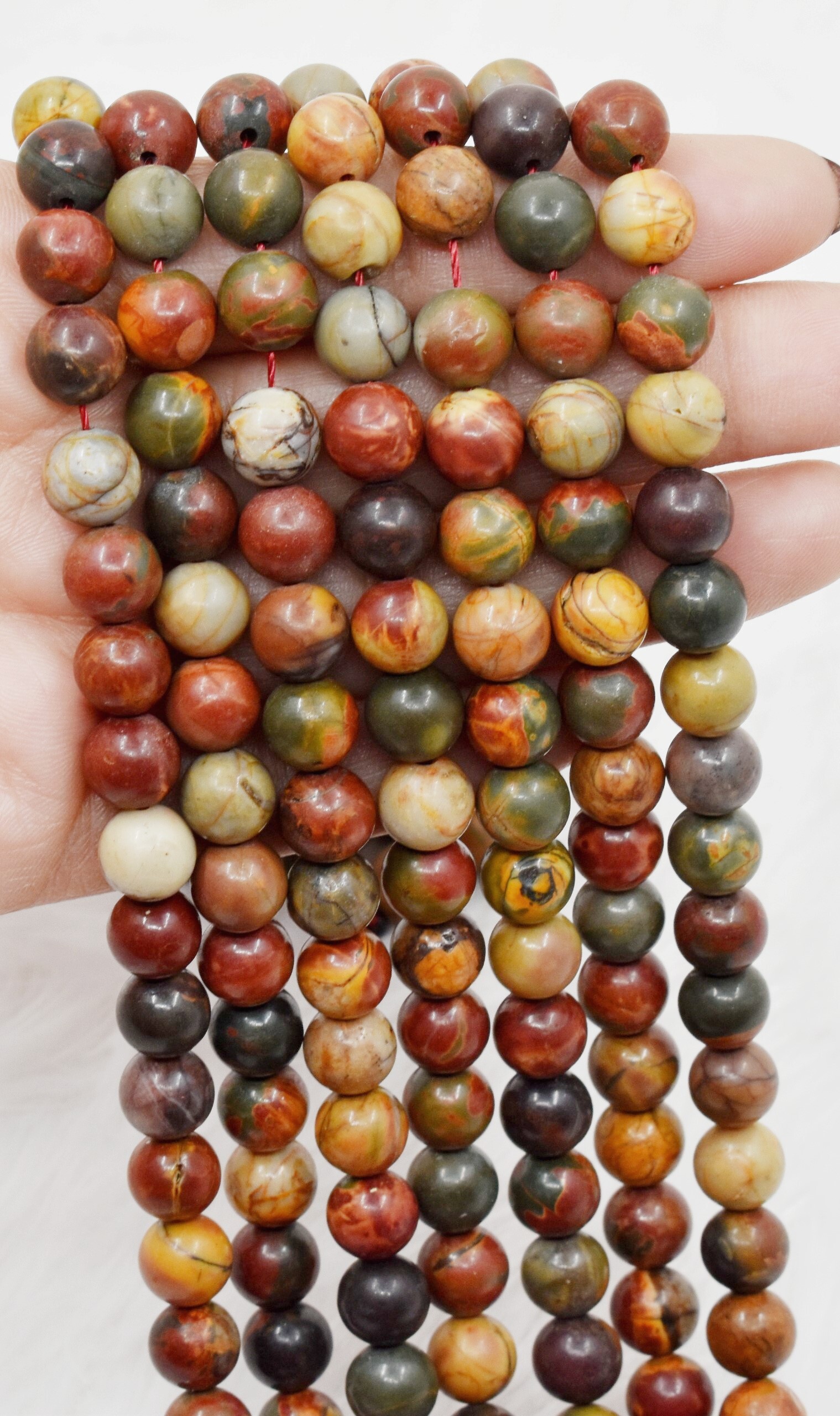 8mm Multi Picasso Jasper Beads - 14.5 Inches Strand Handcrafted Natural Stone Beads With Unique Textures And Polished Finish