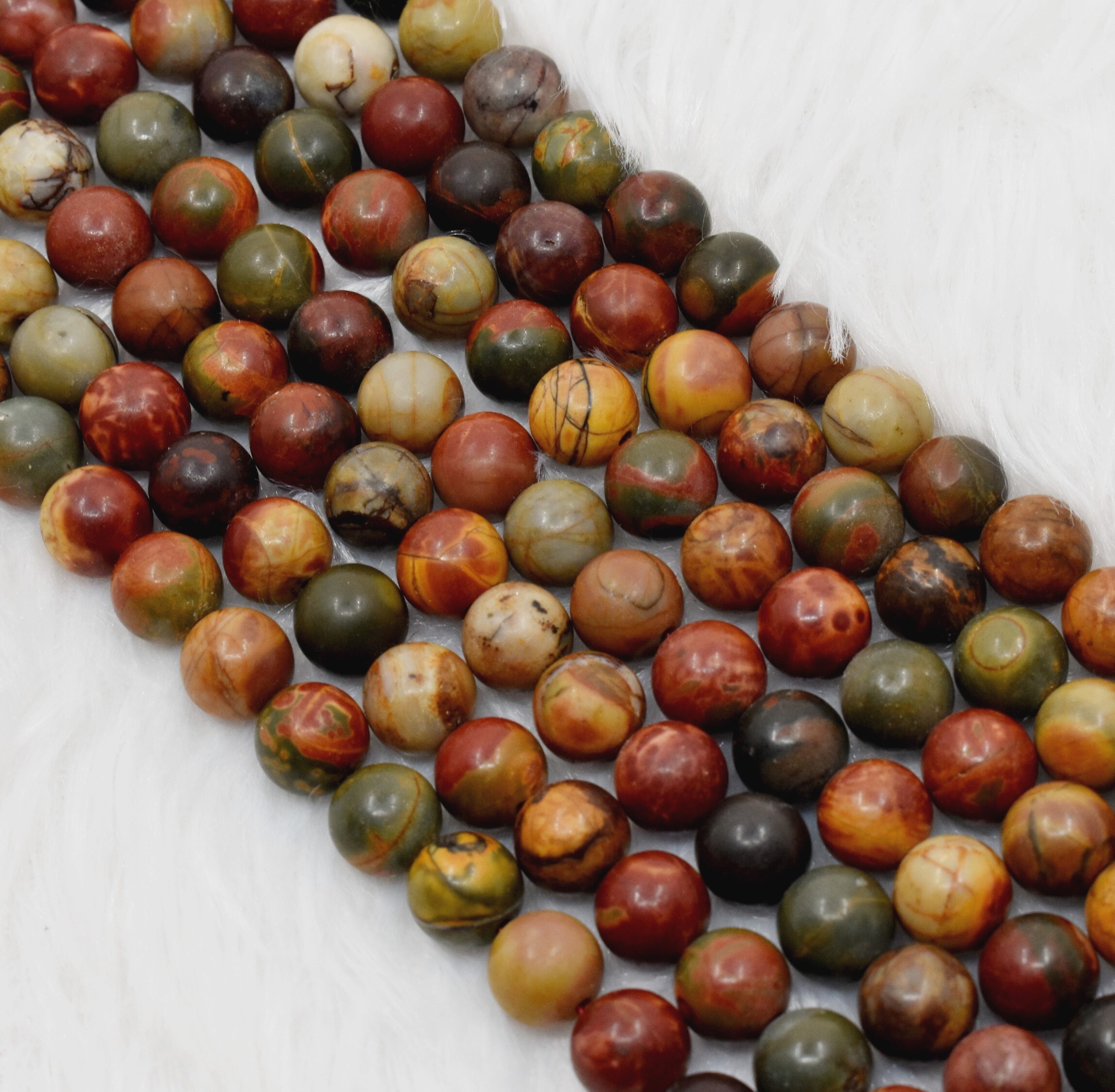 8mm Multi Picasso Jasper Beads - 14.5 Inches Strand Handcrafted Natural Stone Beads With Unique Textures And Polished Finish