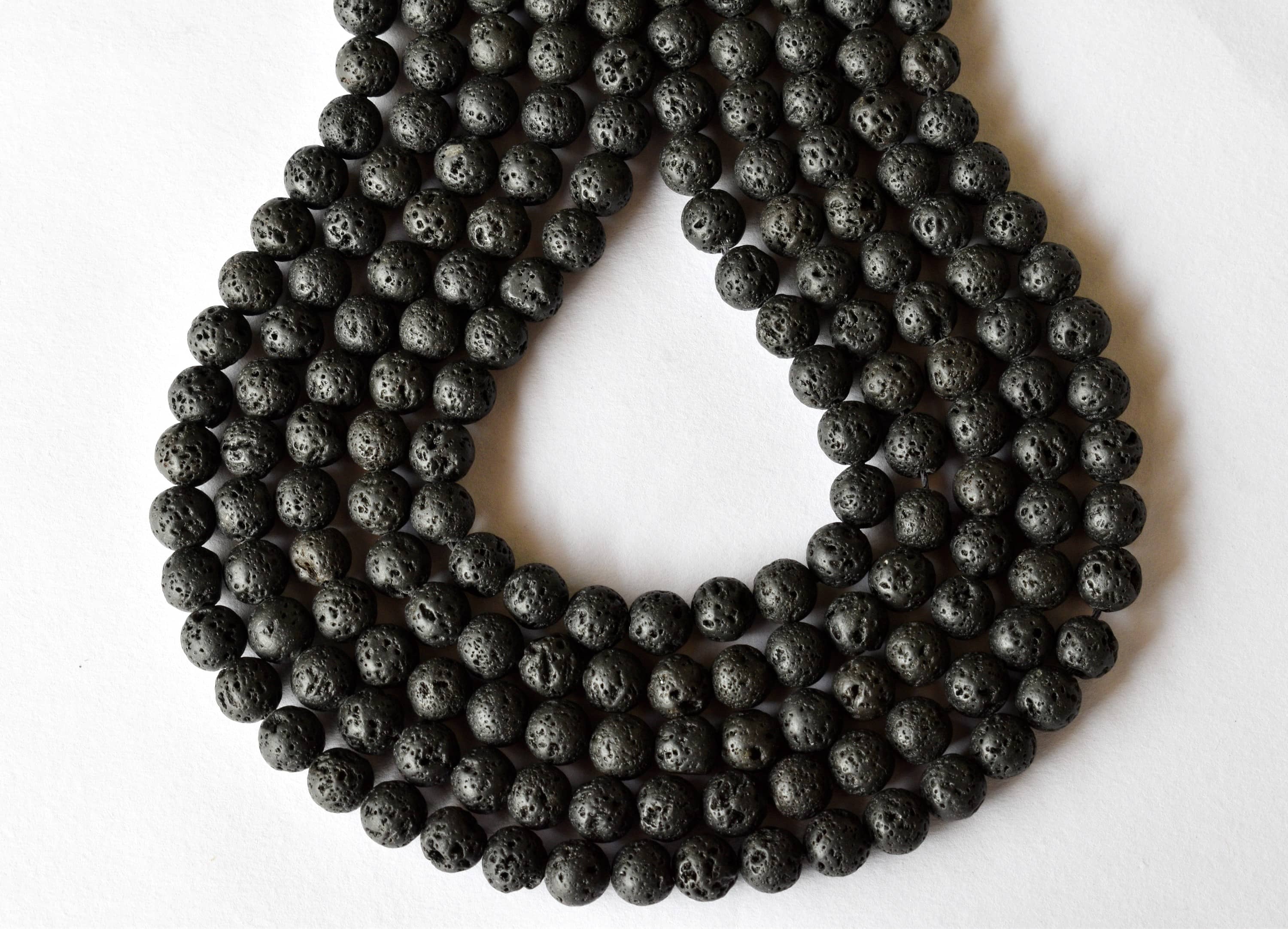 8mm Lava Beads Gemstone Beads For Necklace Crystal Beads Jewelry - Polished 14.5 Inch Length Unique Black Round Lava Beads With Subtle Specks