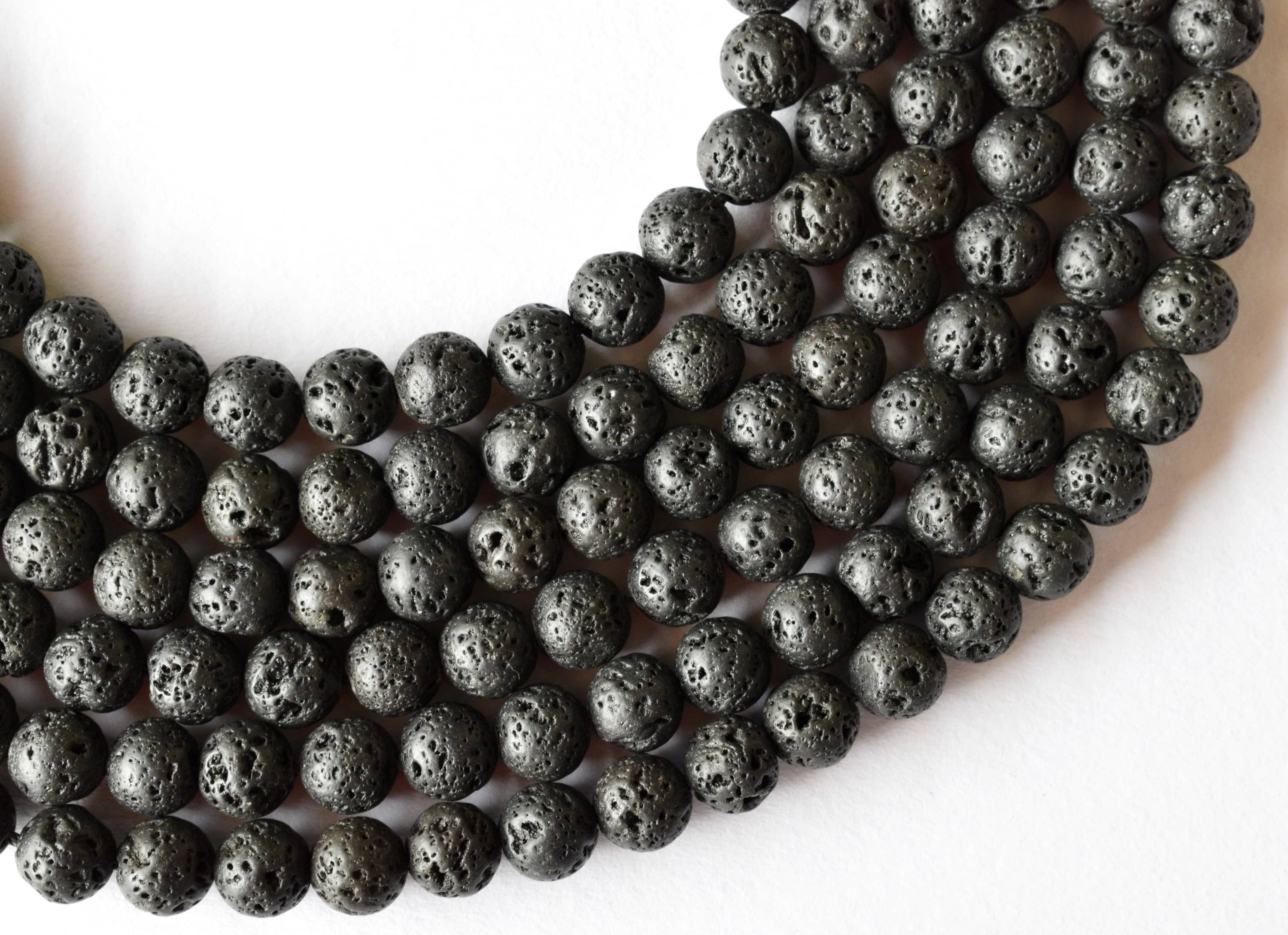 8mm Lava Beads Gemstone Beads For Necklace Crystal Beads Jewelry - Polished 14.5 Inch Length Unique Black Round Lava Beads With Subtle Specks