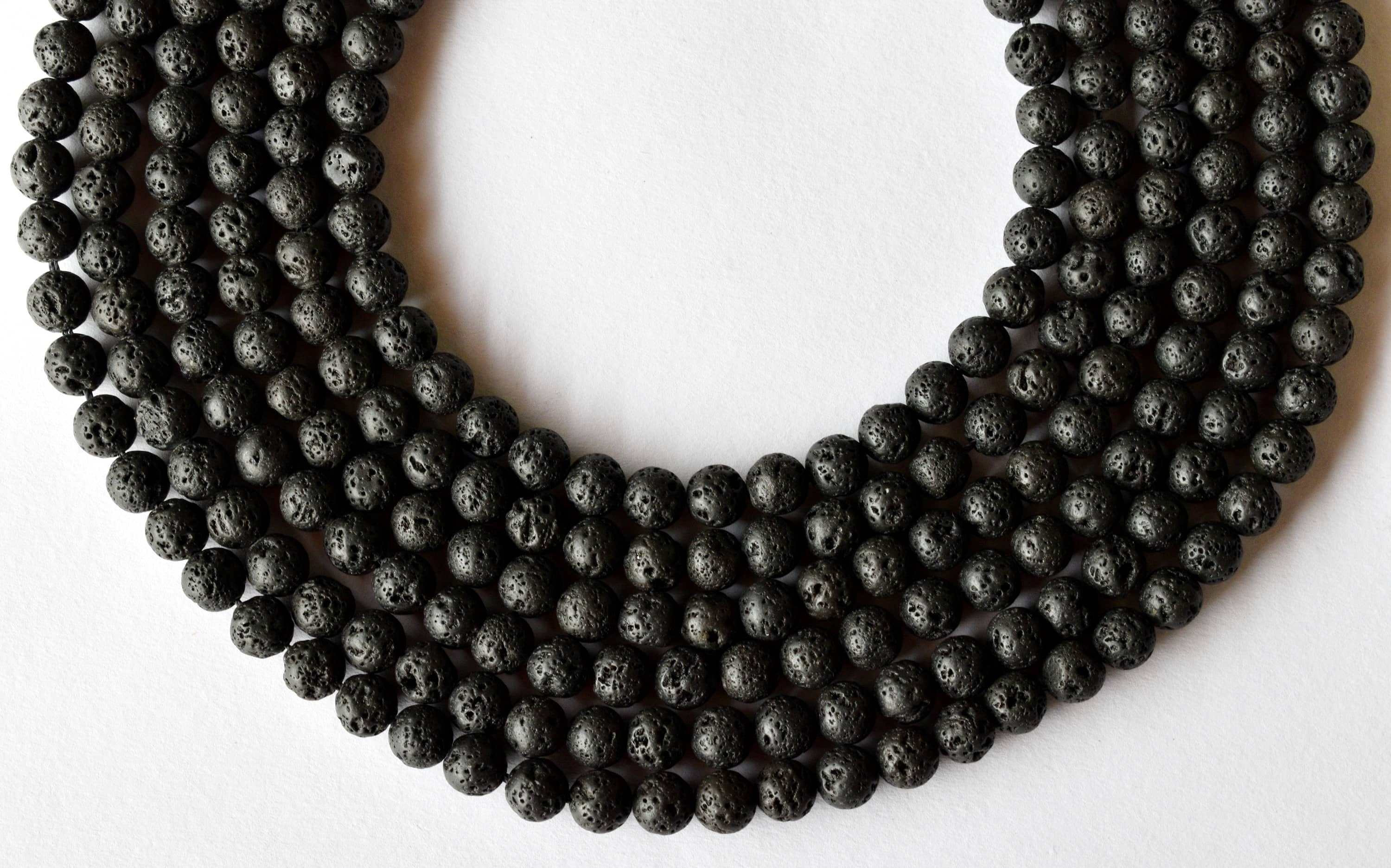 8mm Lava Beads Gemstone Beads For Necklace Crystal Beads Jewelry - Polished 14.5 Inch Length Unique Black Round Lava Beads With Subtle Specks