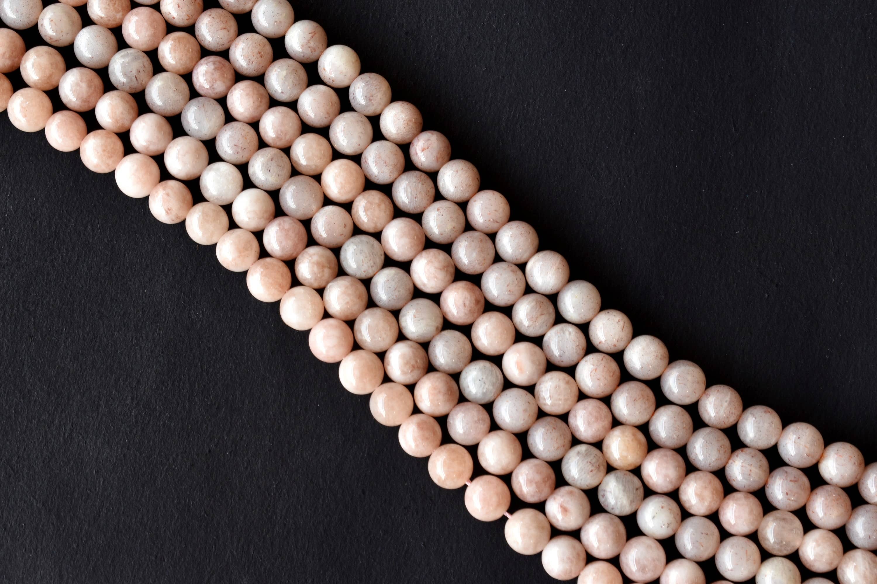 8mm Sunstone Beads - 14.5 Inch Strand, Polished Round Stone Beads With Unique Natural Specks For Jewelry Making