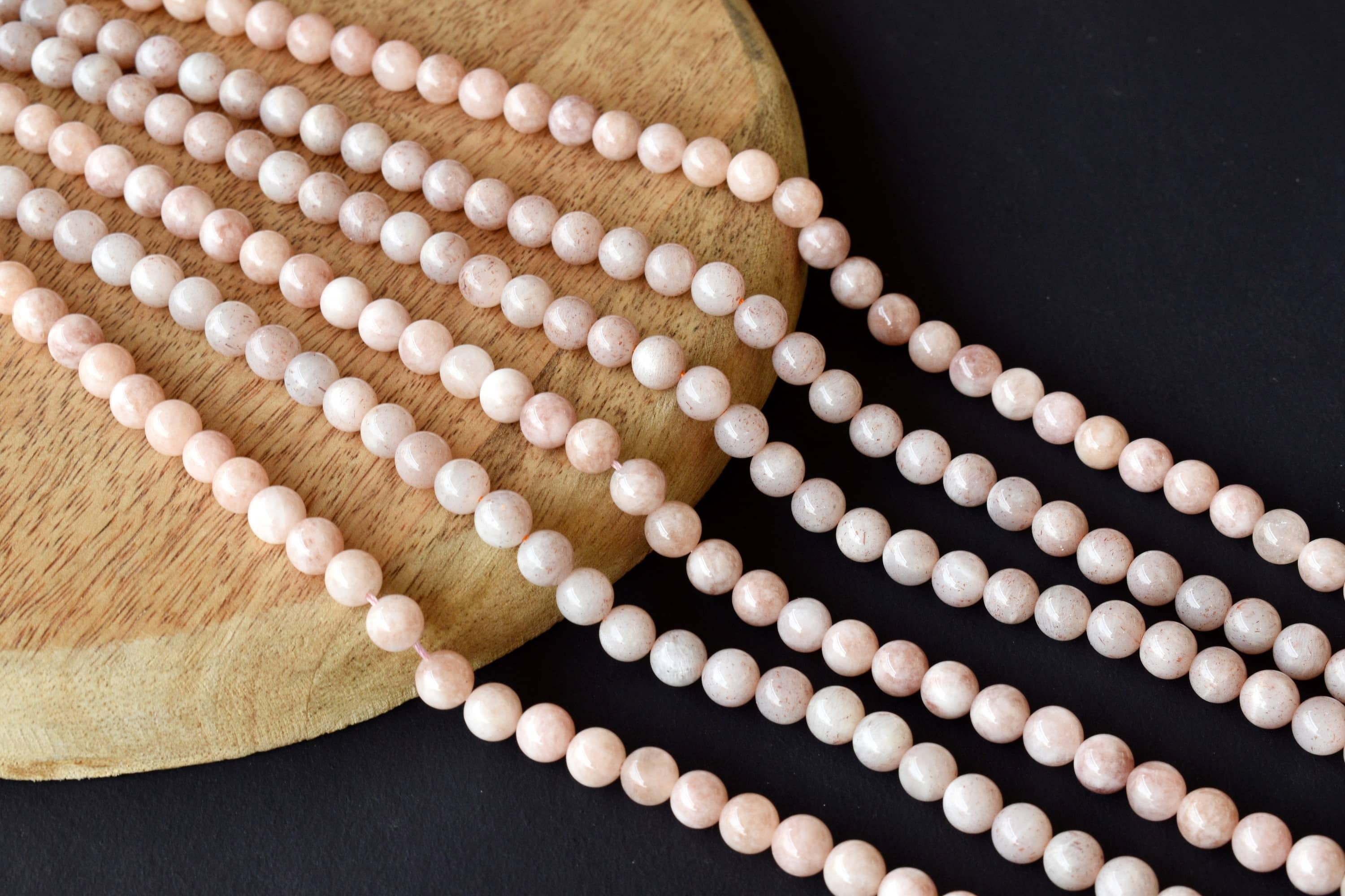 8mm Sunstone Beads - 14.5 Inch Strand, Polished Round Stone Beads With Unique Natural Specks For Jewelry Making