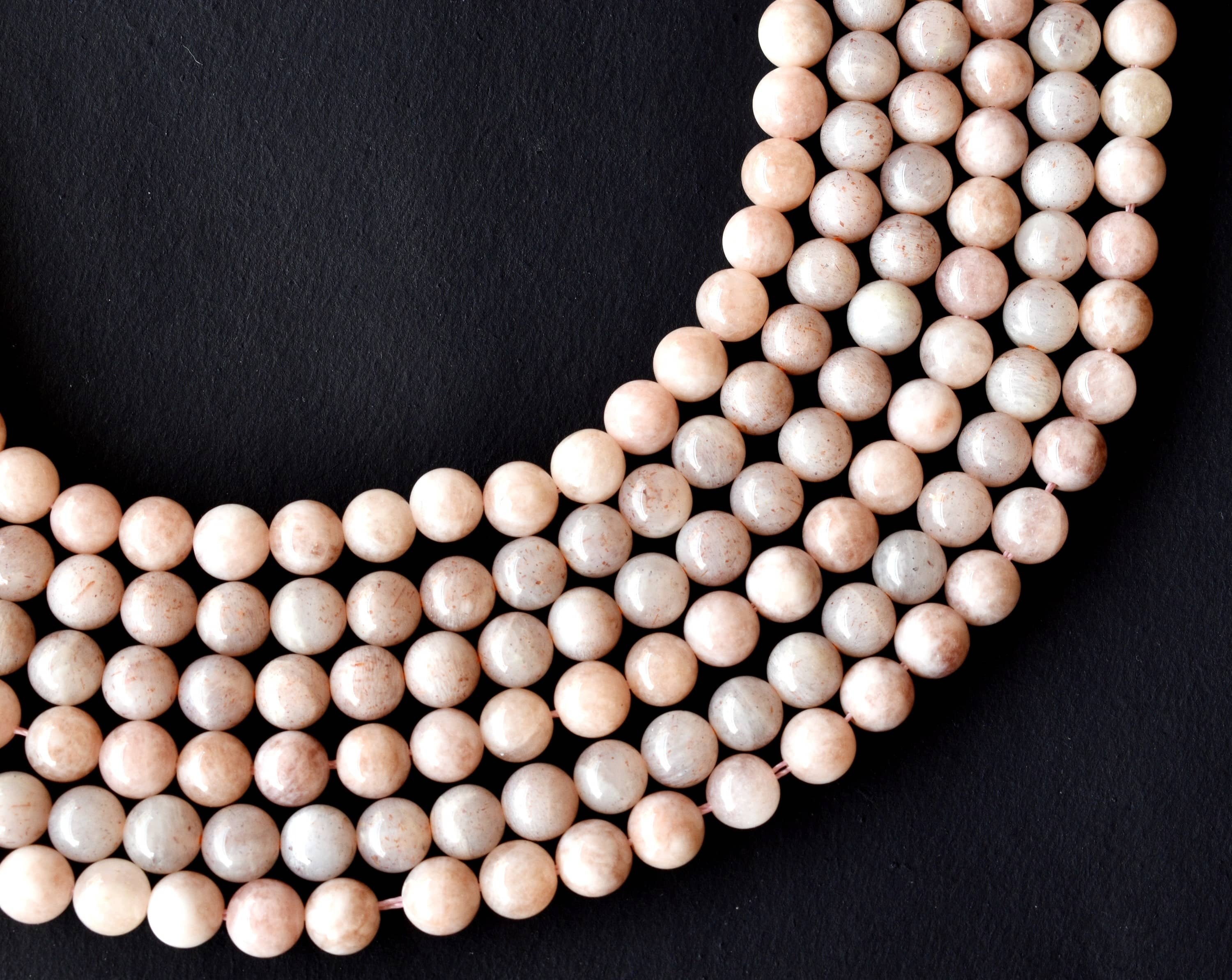 8mm Sunstone Beads - 14.5 Inch Strand, Polished Round Stone Beads With Unique Natural Specks For Jewelry Making