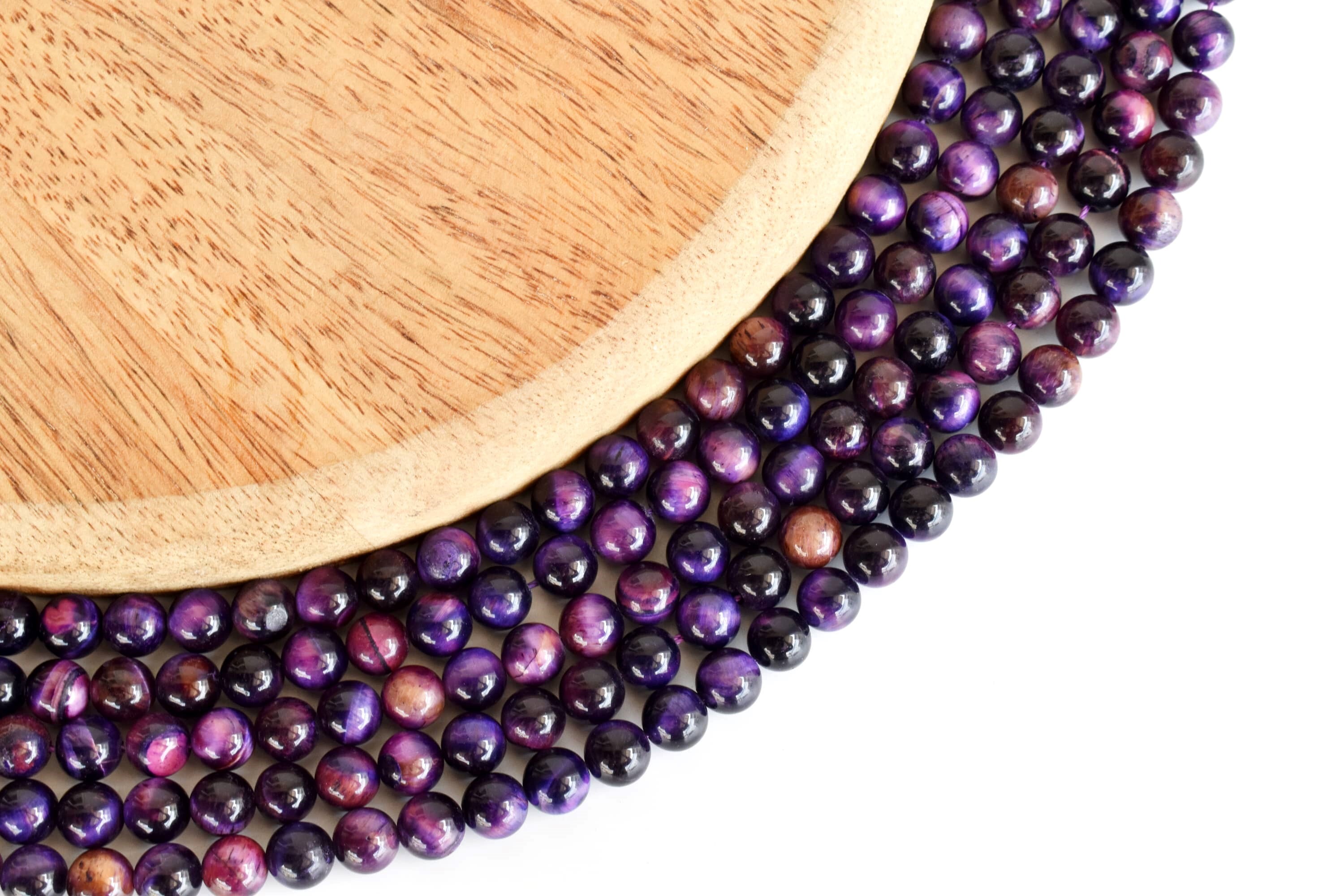 8mm Tiger Cats Eye Violet Heated Beads - 14.5 Inches, Round Shape, Polished Stone Beads For Necklace And Party Wear Jewelry