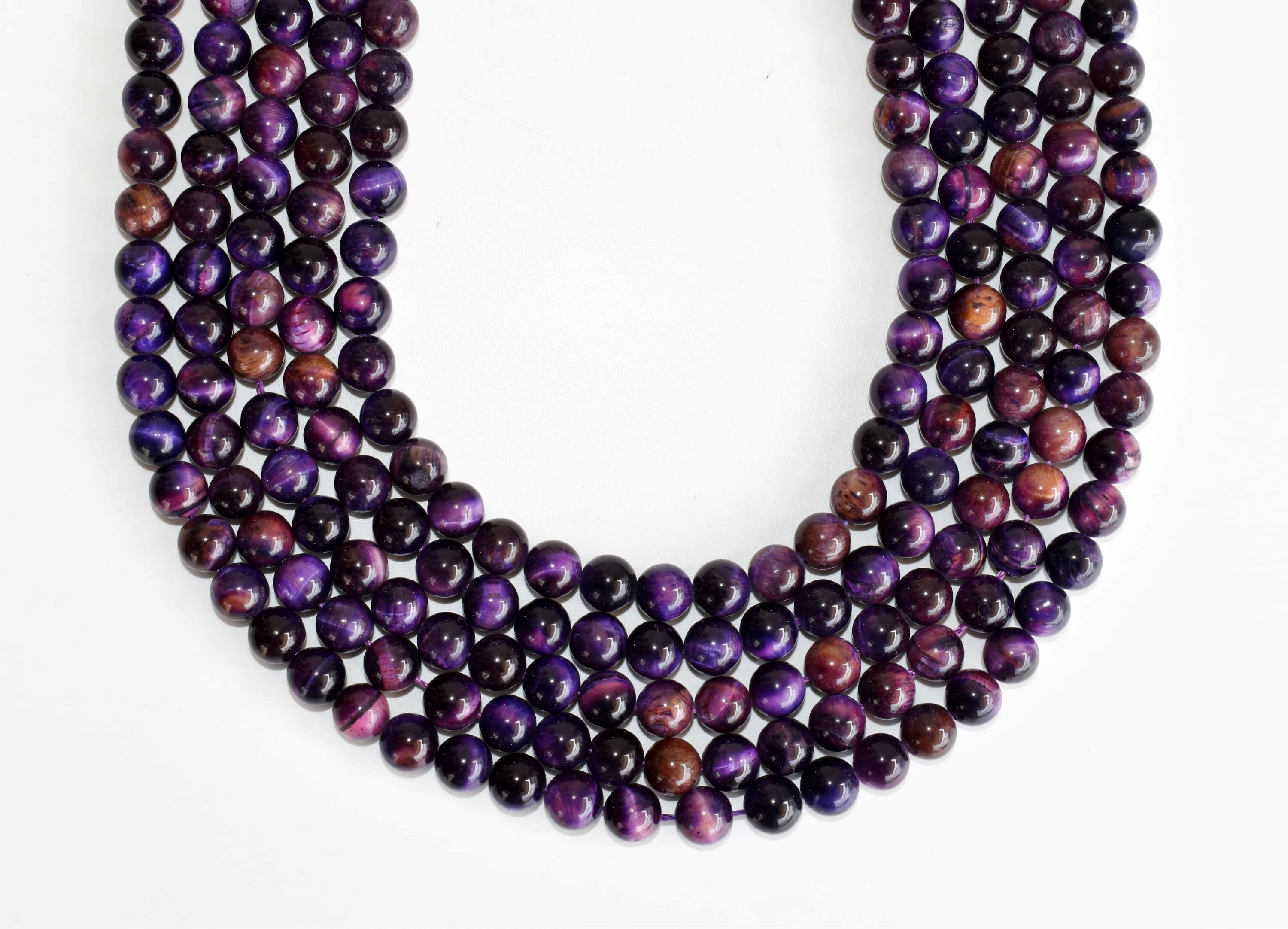 8mm Tiger Cats Eye Violet Heated Beads - 14.5 Inches, Round Shape, Polished Stone Beads For Necklace And Party Wear Jewelry