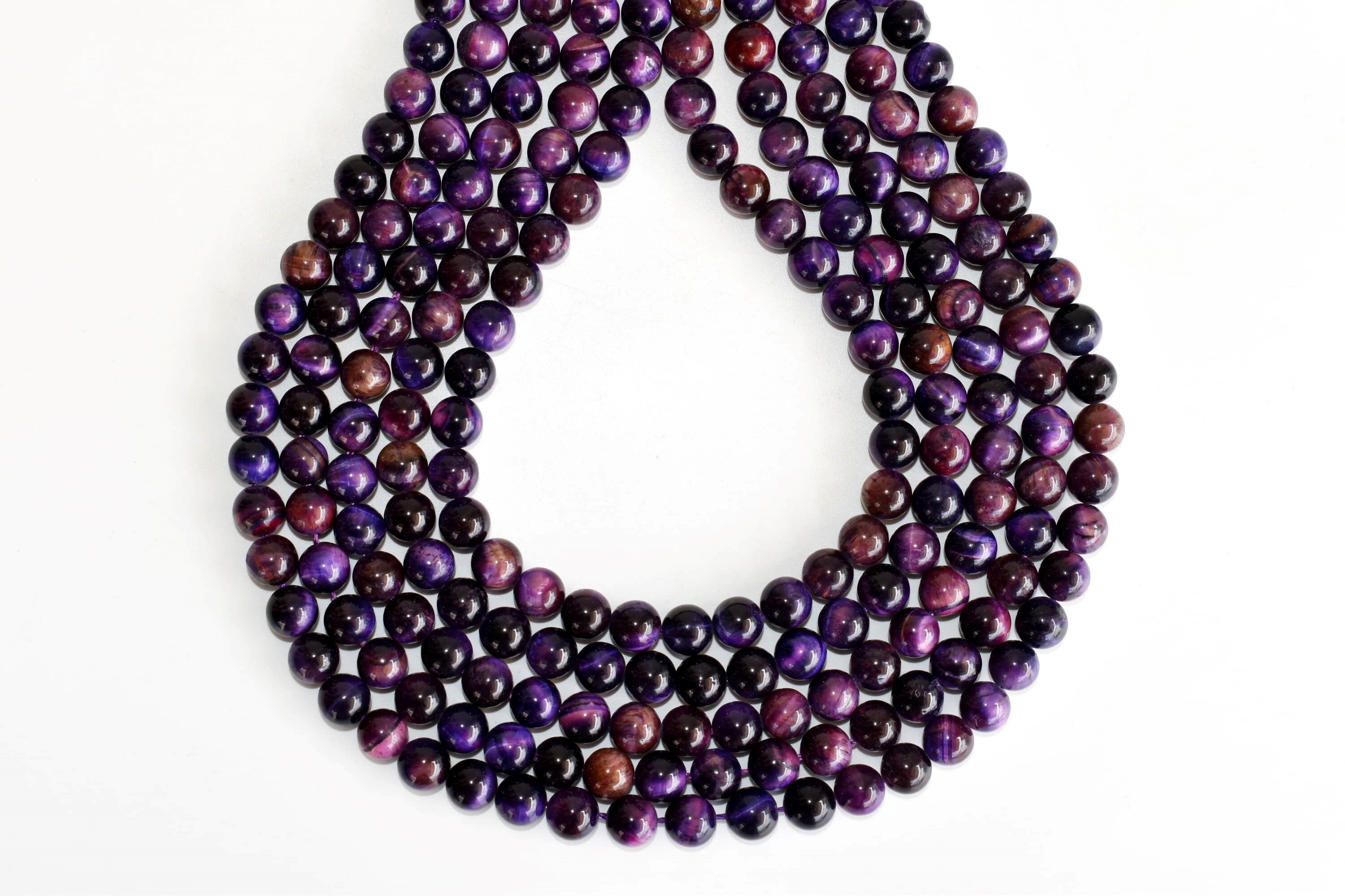 8mm Tiger Cats Eye Violet Heated Beads - 14.5 Inches, Round Shape, Polished Stone Beads For Necklace And Party Wear Jewelry