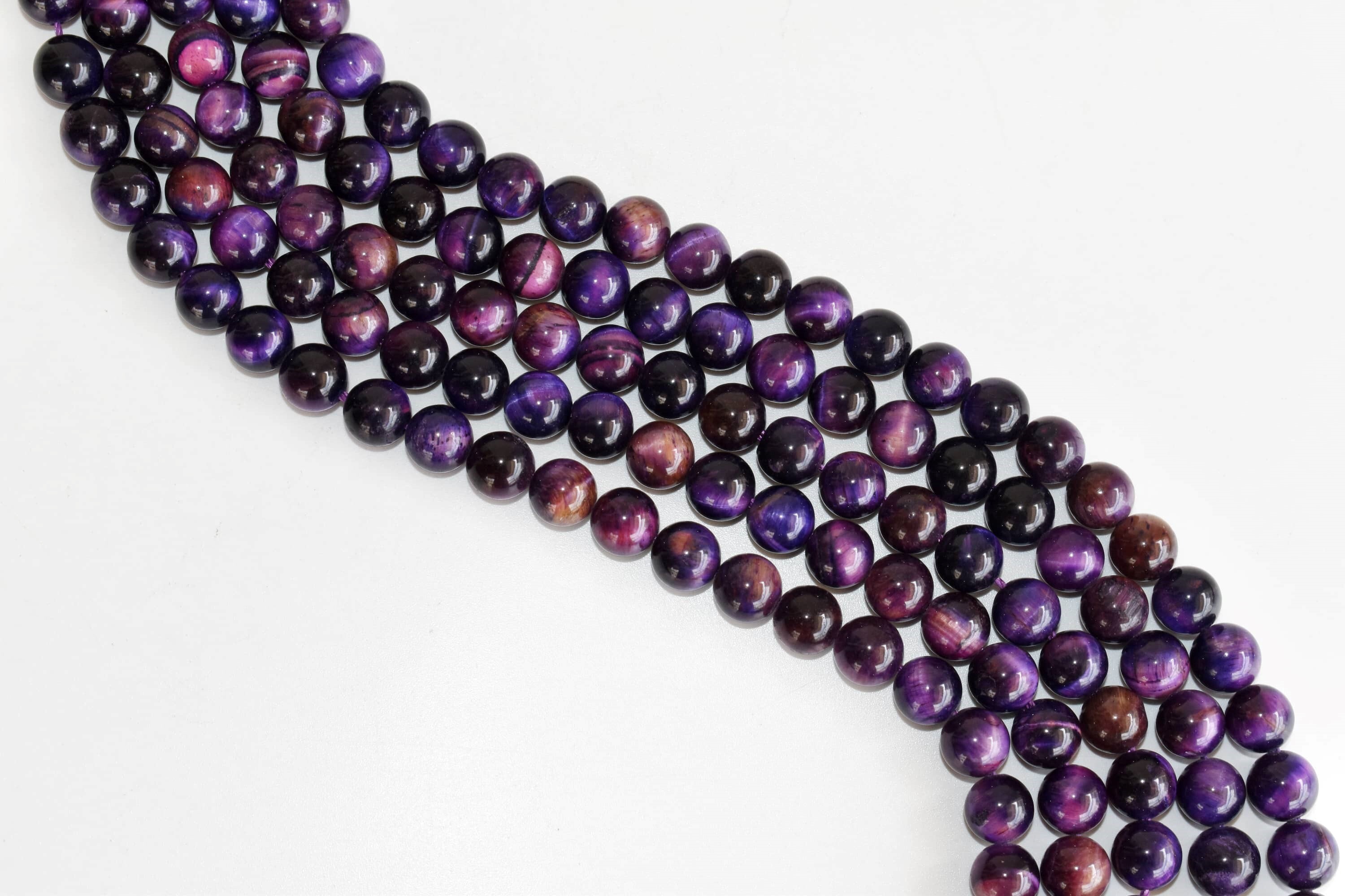 8mm Tiger Cats Eye Violet Heated Beads - 14.5 Inches, Round Shape, Polished Stone Beads For Necklace And Party Wear Jewelry