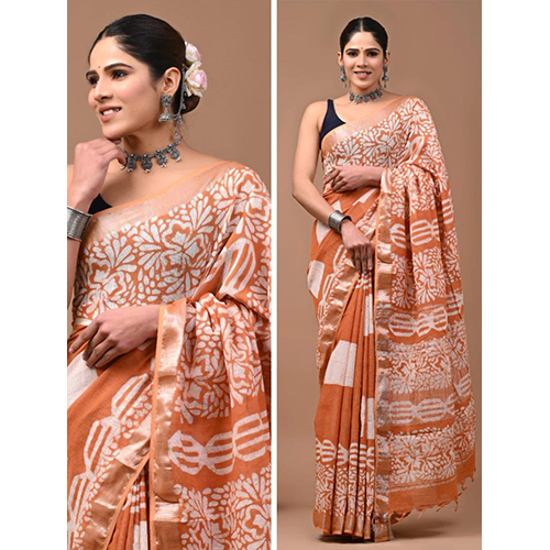 Ladies Cotton Silk Saree - Luxurious Orange Color, Ethnic Wear for Weddings and Festivals, Comfortable and Breathable Material with Warranty