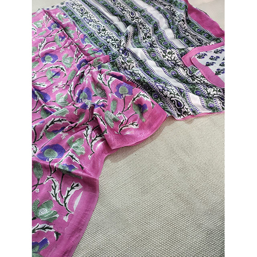 Pink Multicolor Hand Print Saree