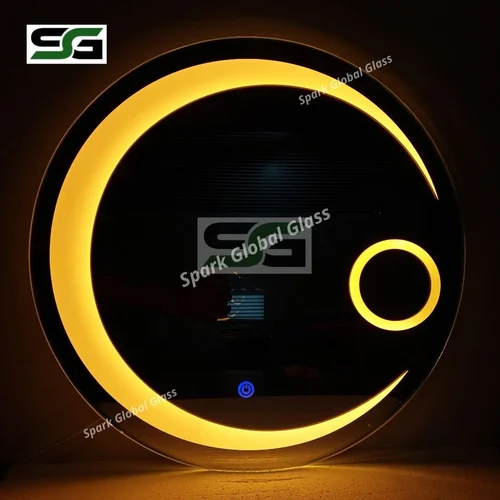 Warm Yellow Led Yeow Round Mirror