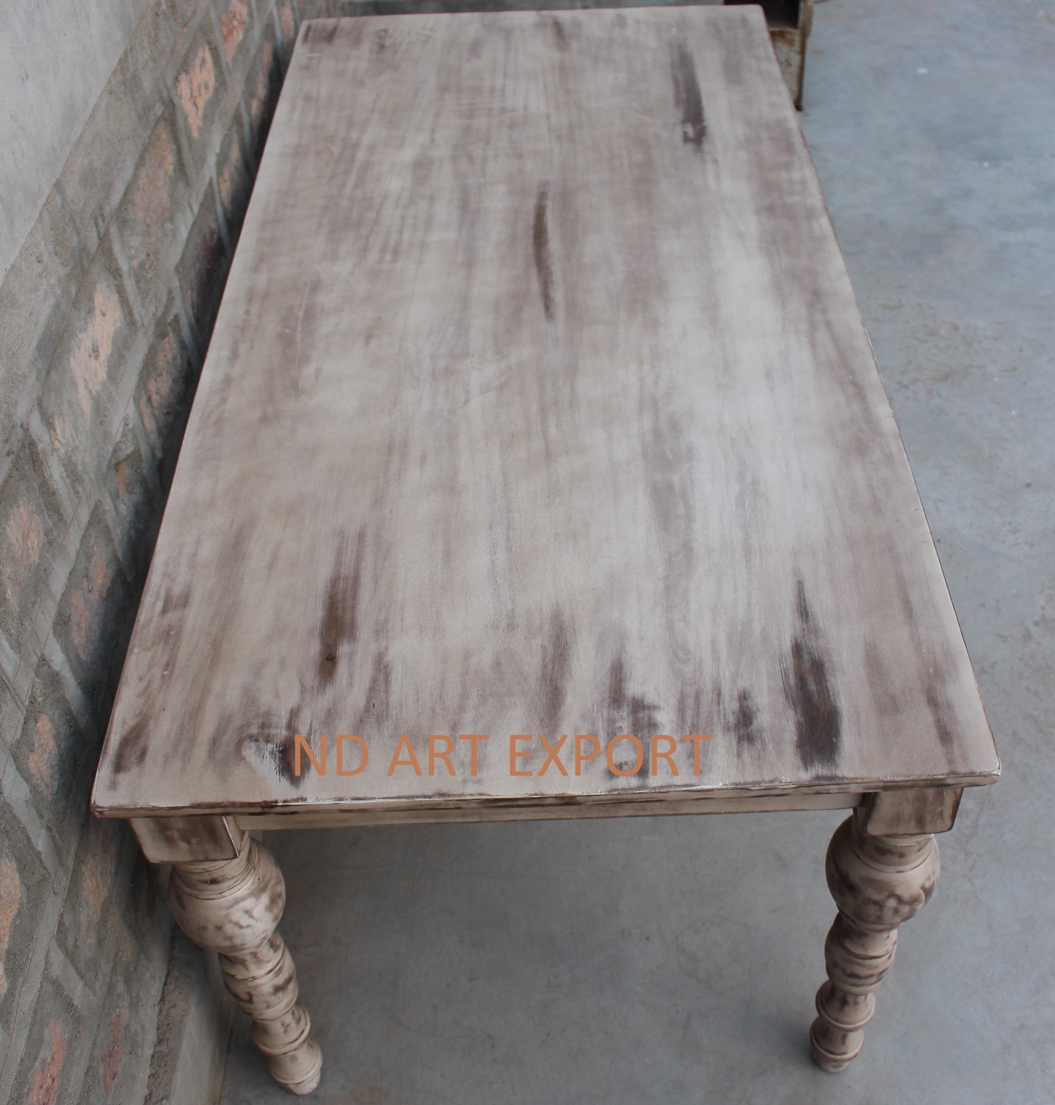 Dining Table In Solid Mango Wood With Rustic Finish Carving Legs - Assembly: No Assembly Required