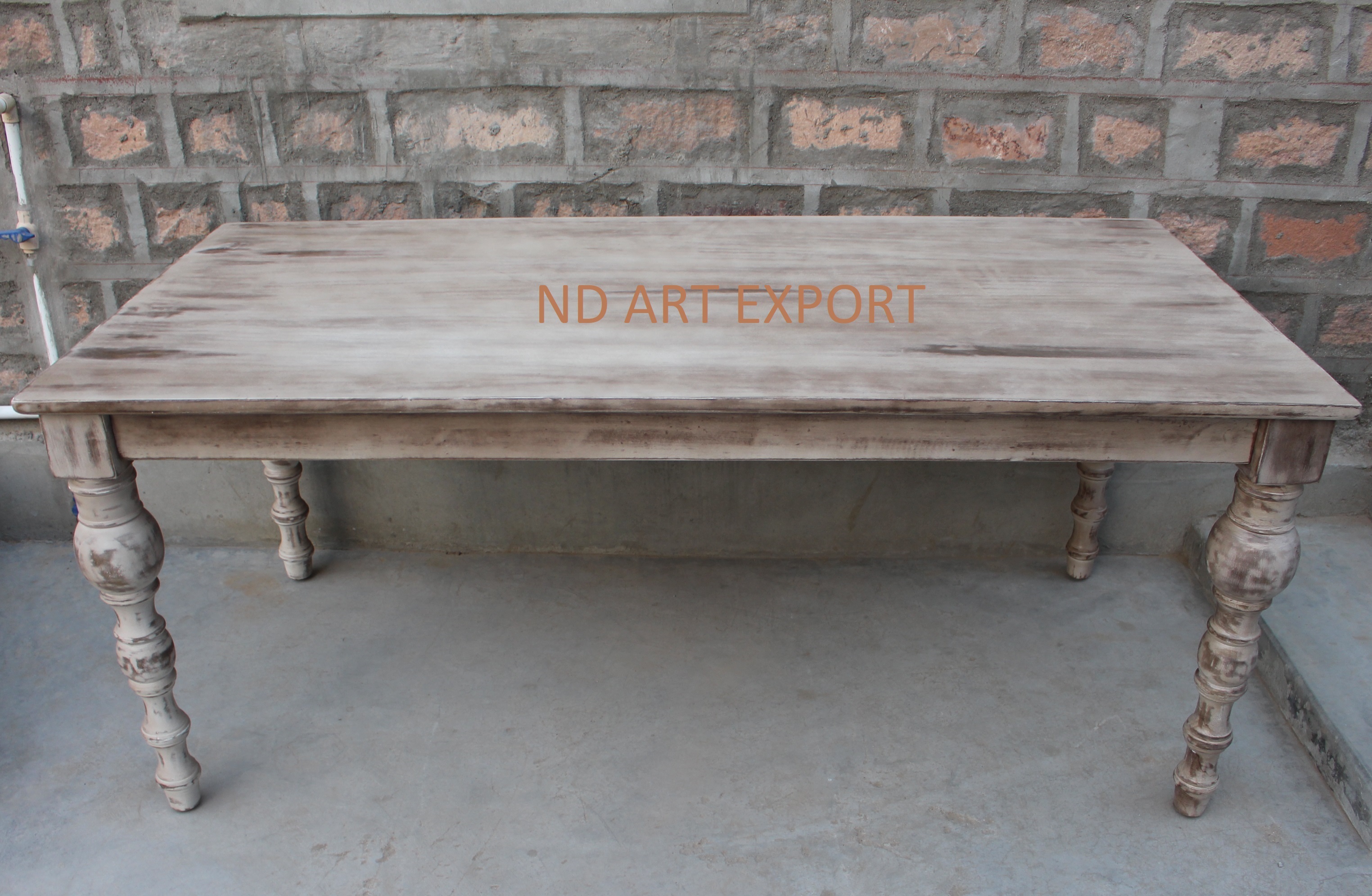 Dining Table In Solid Mango Wood With Rustic Finish Carving Legs - Assembly: No Assembly Required