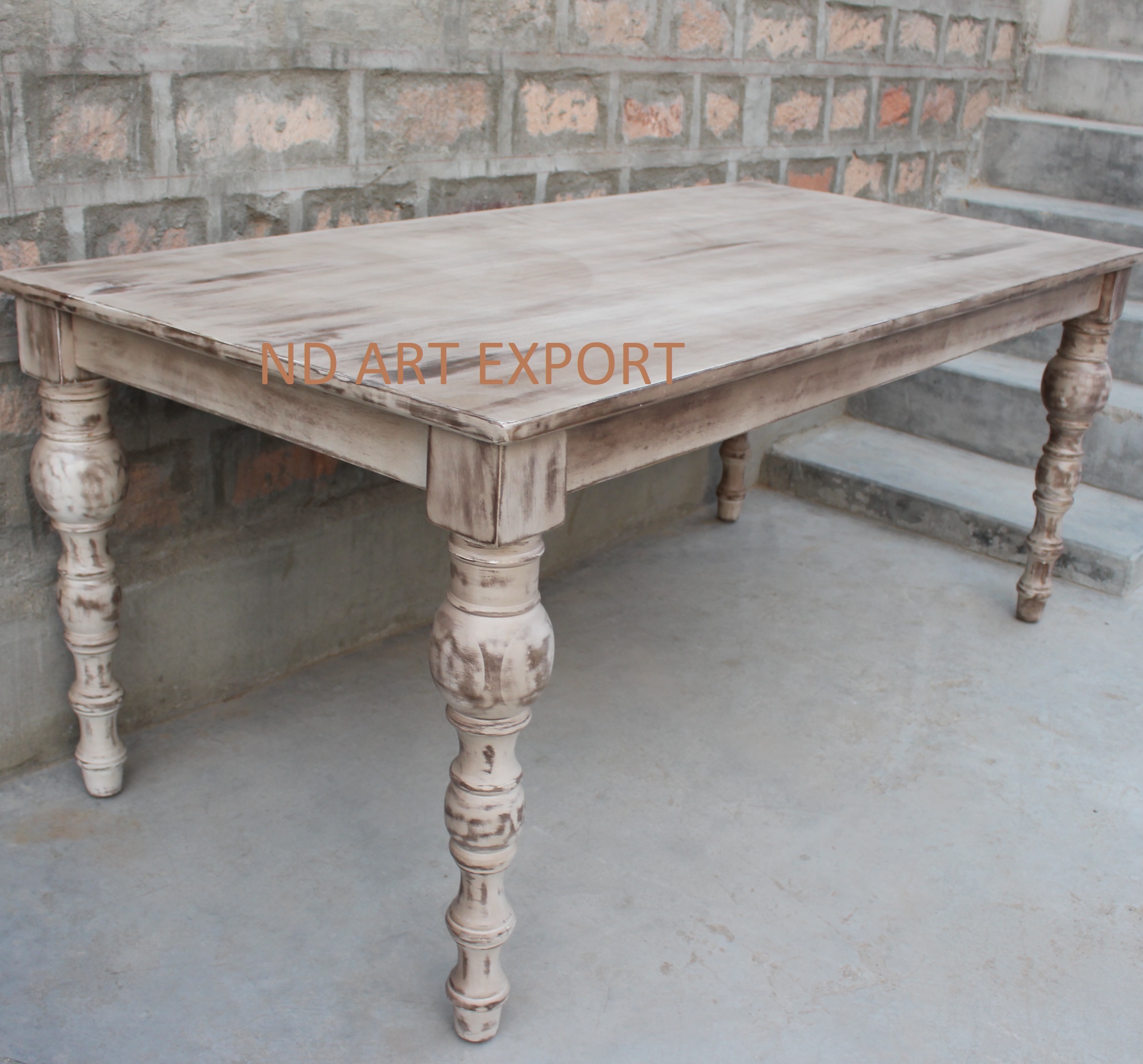 Dining Table In Solid Mango Wood With Rustic Finish Carving Legs - Assembly: No Assembly Required