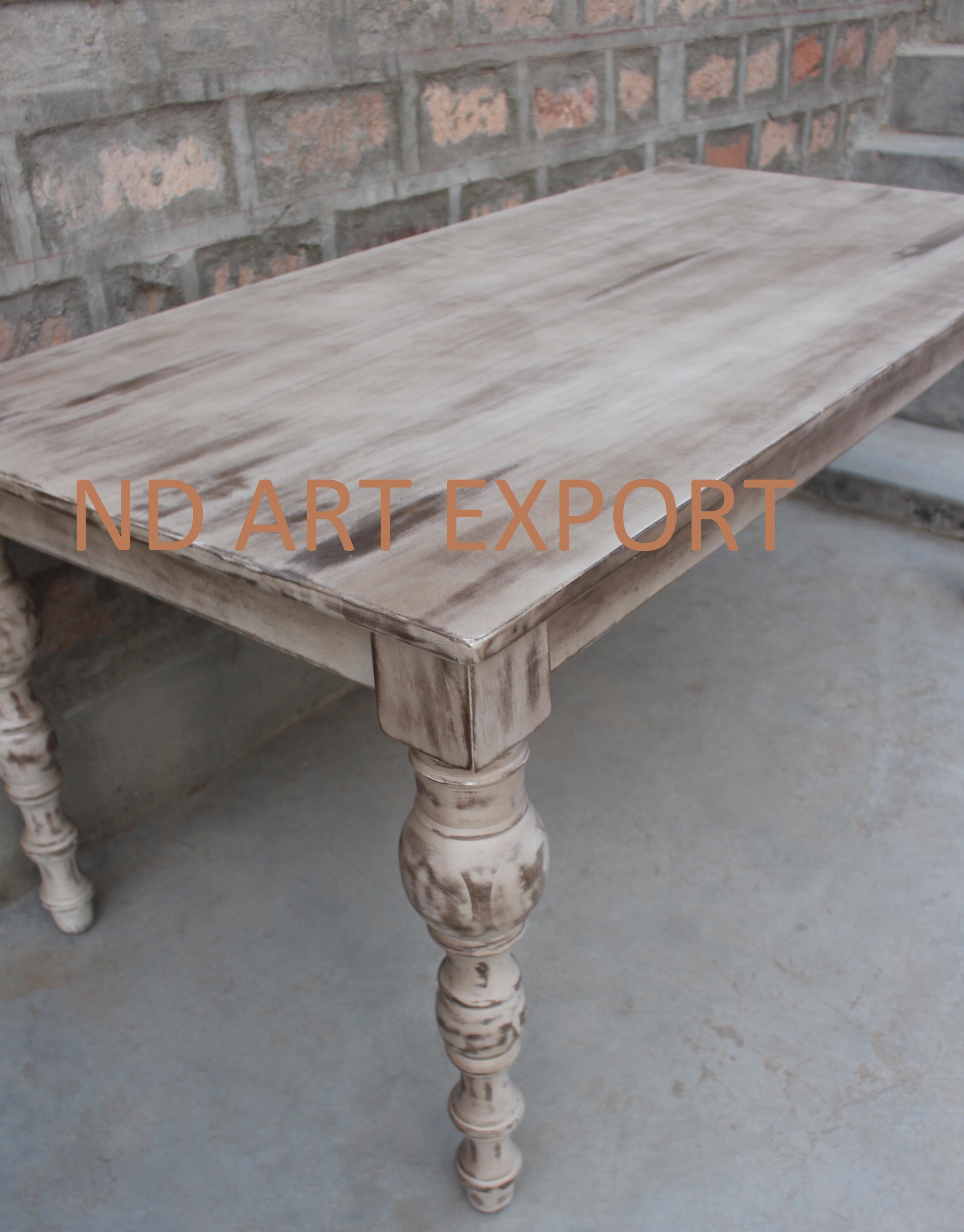 Dining Table In Solid Mango Wood With Rustic Finish Carving Legs - Assembly: No Assembly Required