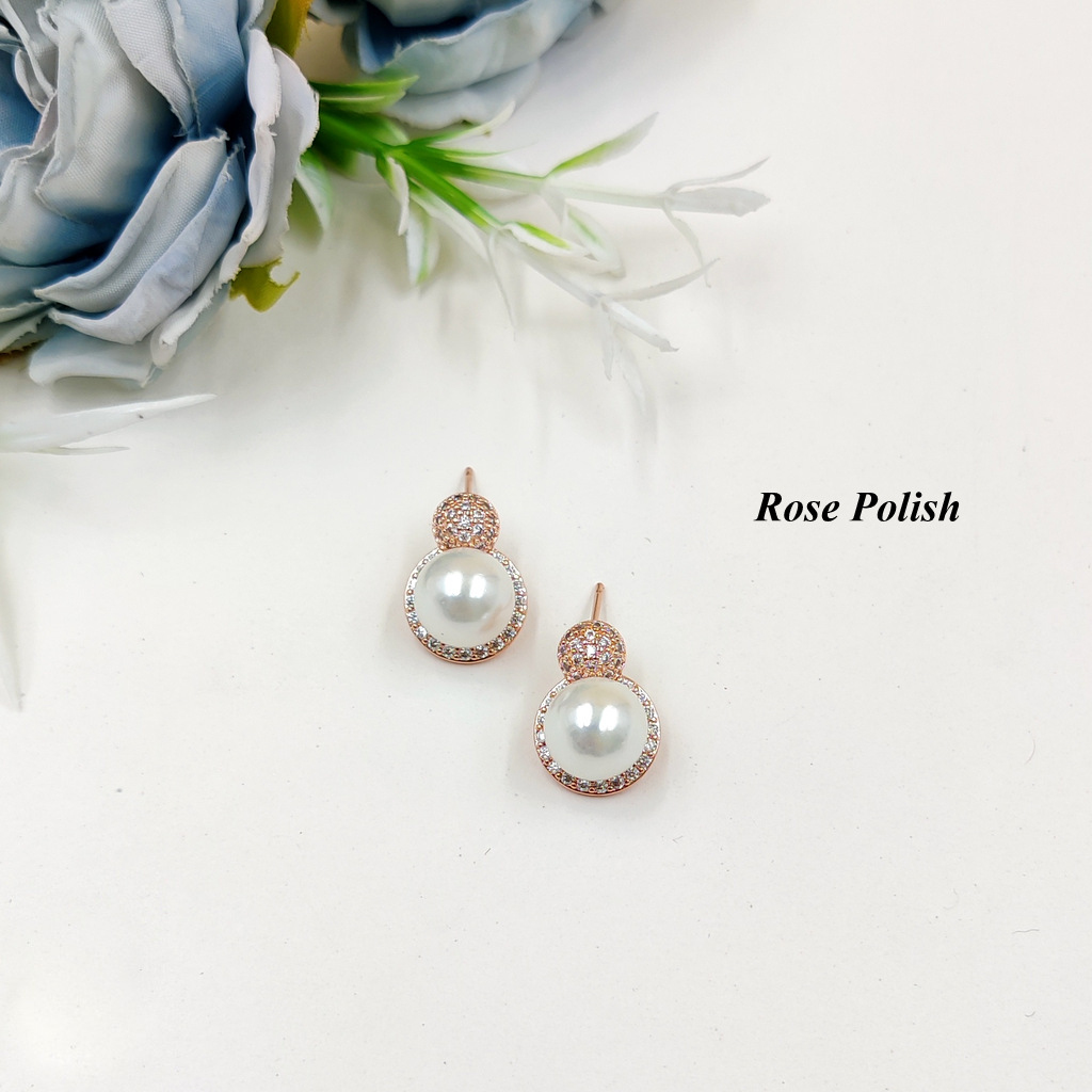 Pearl Designer Studs - Alloy, Available In Multiple Sizes, Elegant White Polish | Perfect For Parties, Weddings, Engagements And Everyday Glamour