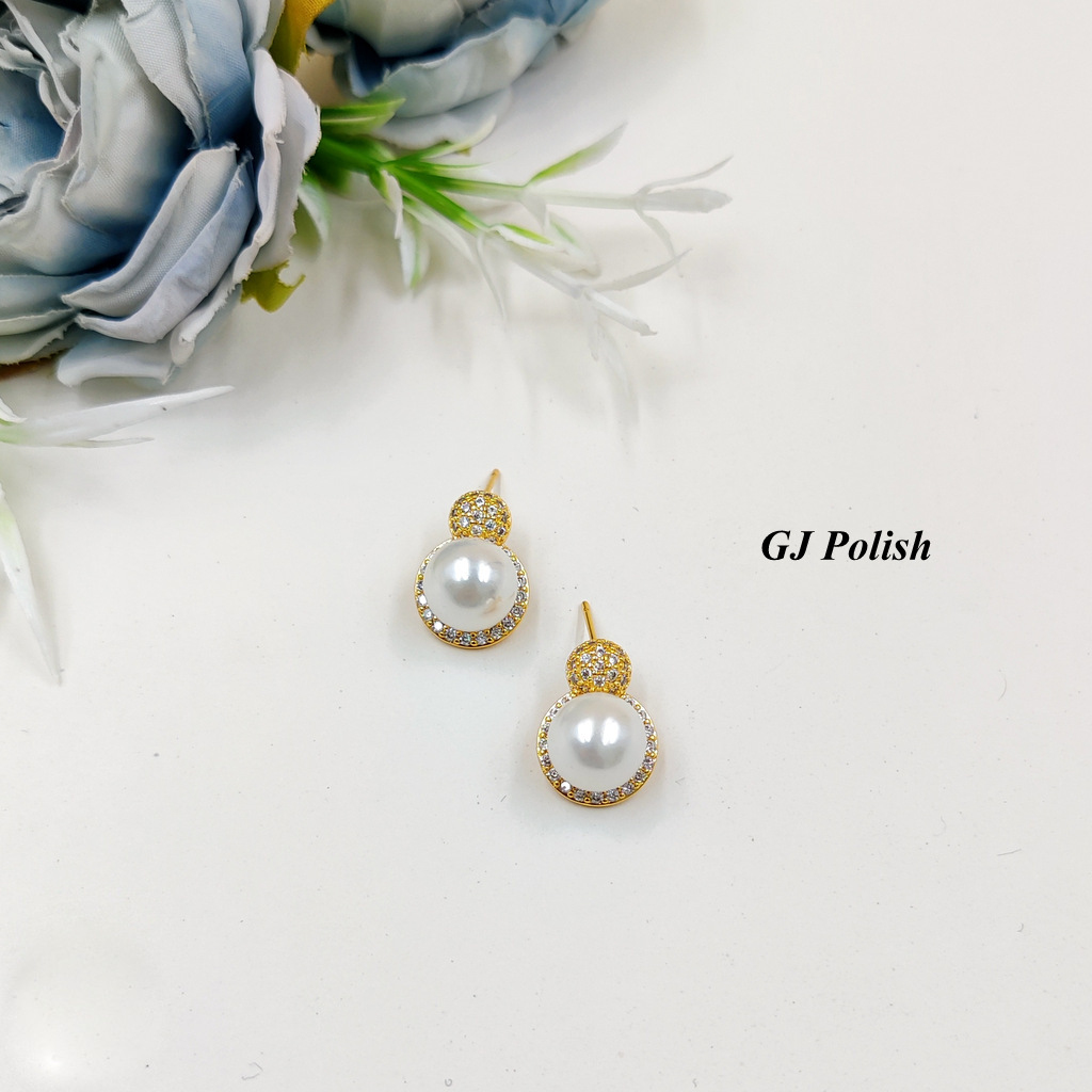 Pearl Designer Studs - Alloy, Available In Multiple Sizes, Elegant White Polish | Perfect For Parties, Weddings, Engagements And Everyday Glamour