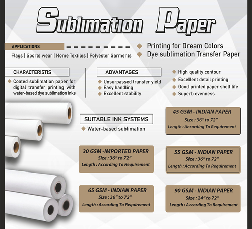 Dye-Sublimation Paper - 65 GSM | White Embossed Surface Finish, Customizable Logos, Digital Printing, Excellent Detail and Stability