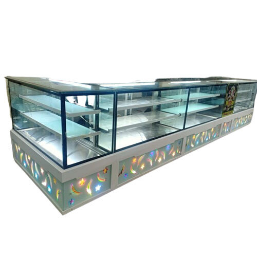 Cake Display Counter - Stainless Steel, Polished Silver Finish | Elegant Metal Design for Optimal Visibility