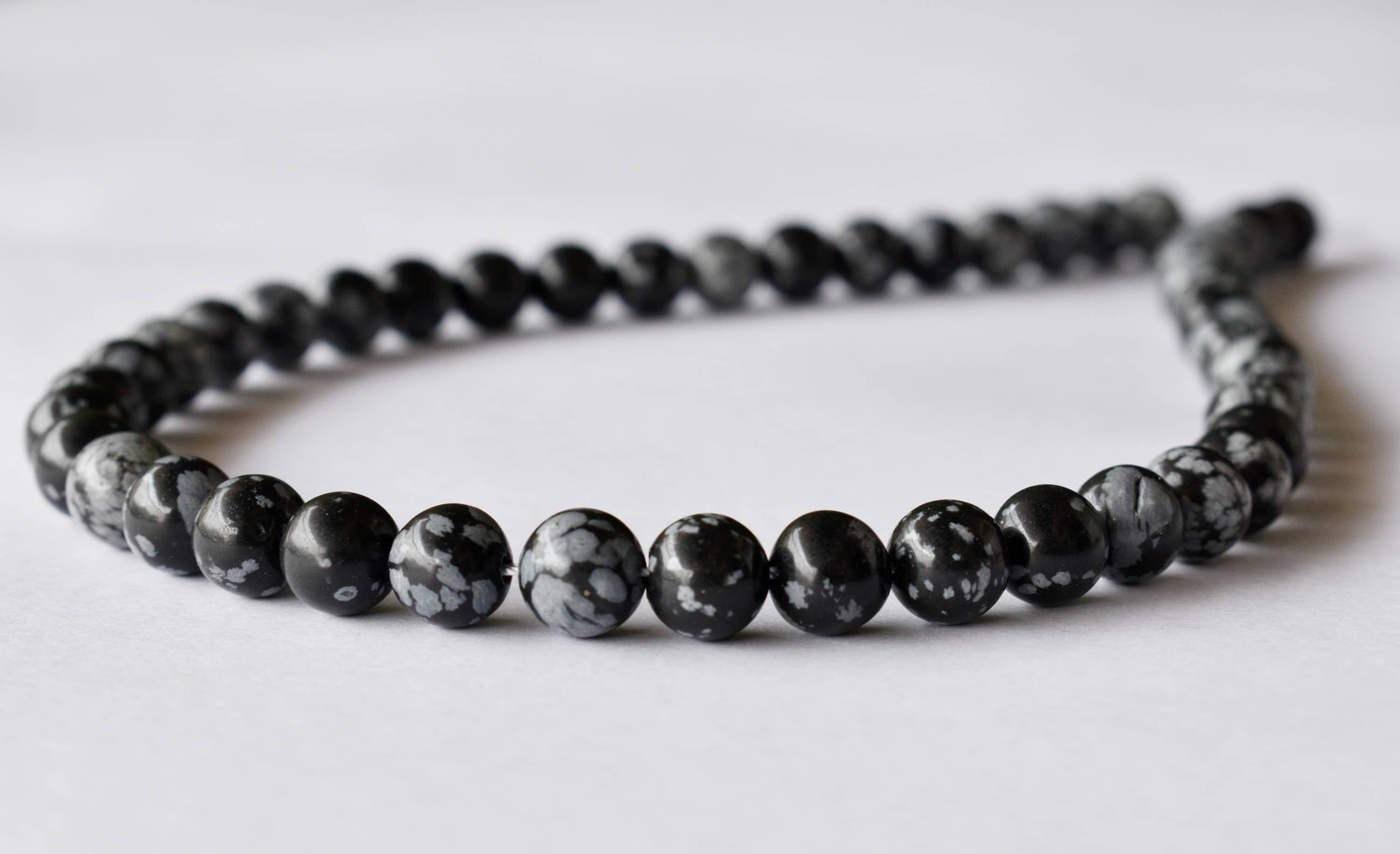 8mm Snowflake Black Obsidian Beads - 14.5 Inch Strand Polished Round Stone Beads For Necklace Jewelry Unique Natural Patterns