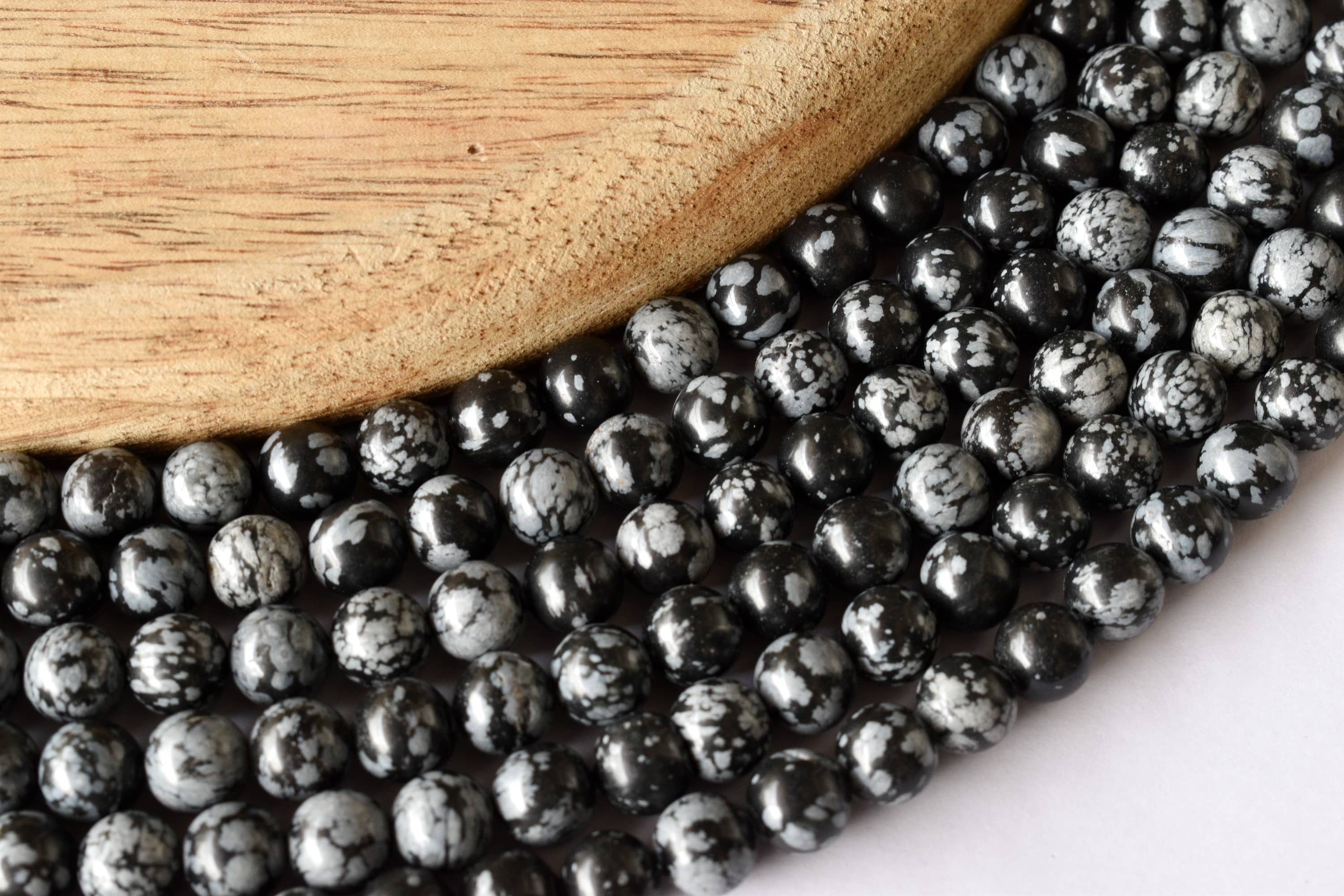 8mm Snowflake Black Obsidian Beads - 14.5 Inch Strand Polished Round Stone Beads For Necklace Jewelry Unique Natural Patterns