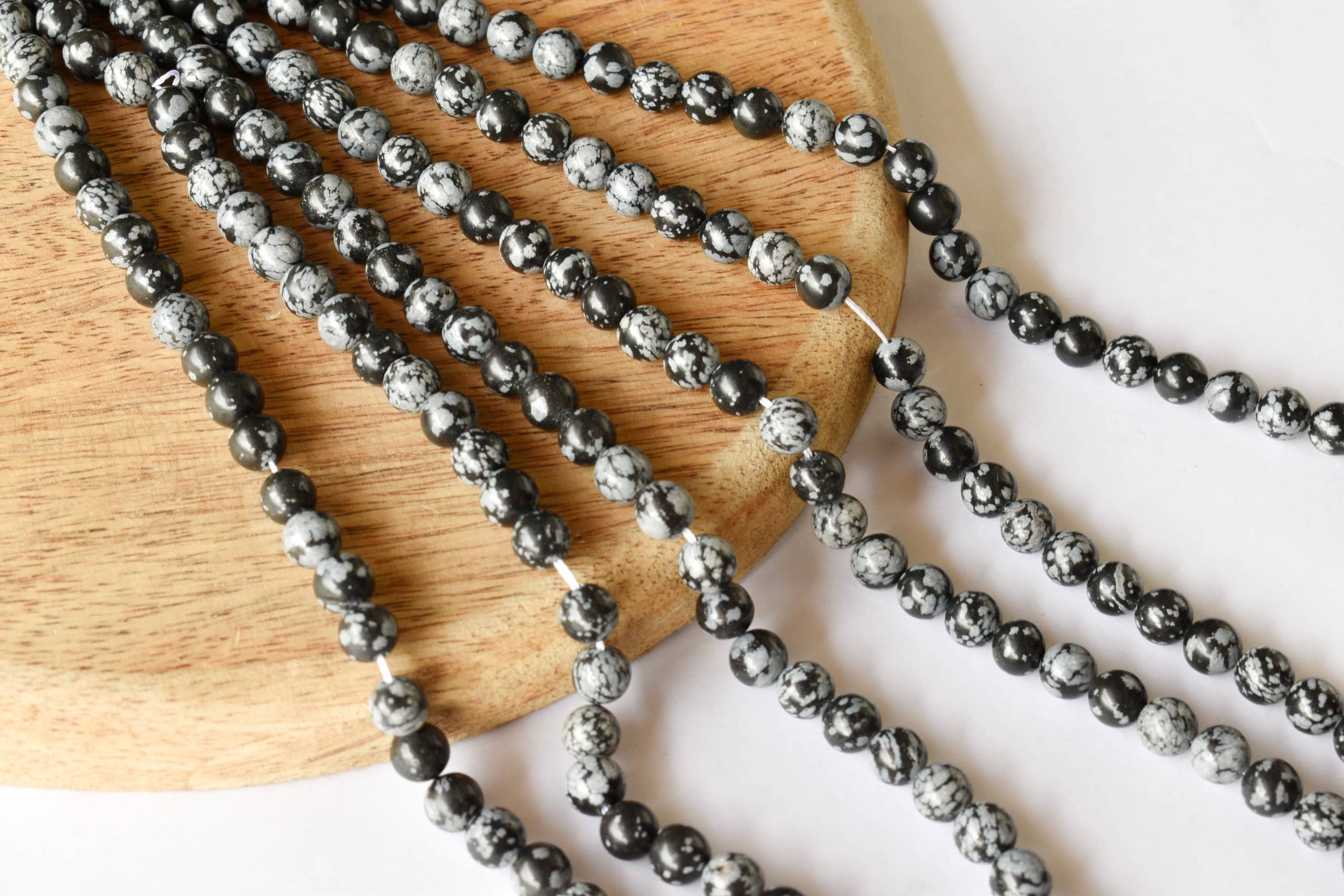 8mm Snowflake Black Obsidian Beads - 14.5 Inch Strand Polished Round Stone Beads For Necklace Jewelry Unique Natural Patterns