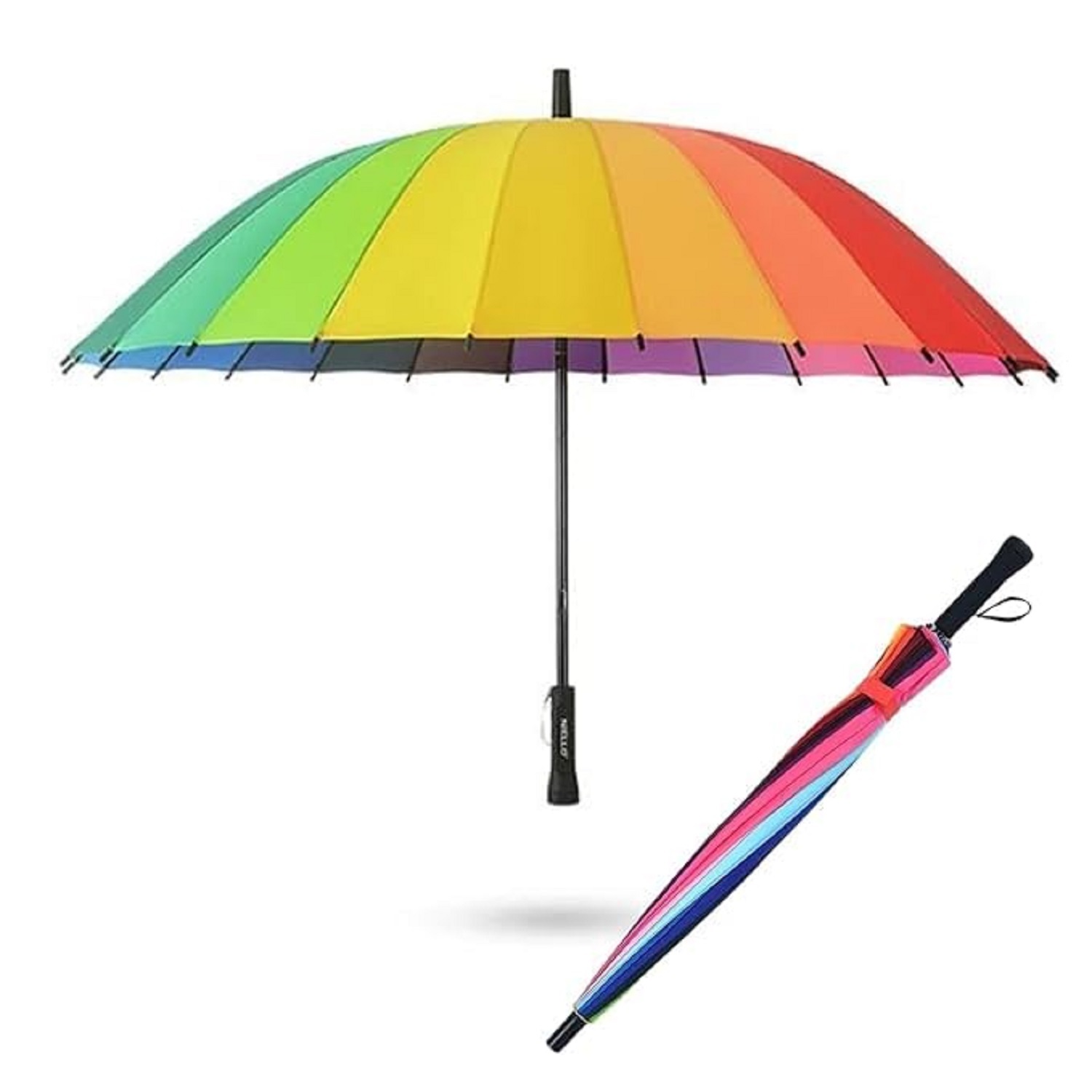 Rainbow Colour Umbrella - 190t High-density Polyester, 46-inch Canopy, 52-inch Arc | Automatic Open-close, 24-rib Windproof, Unisex Design