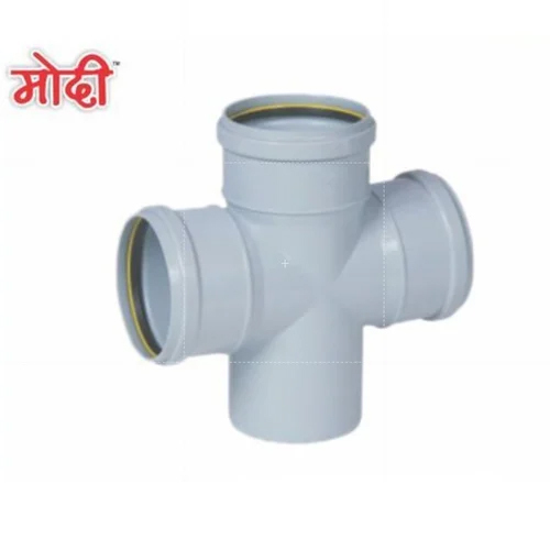 4 Way PVC Tee - PVC Material, Grey Color | Efficient Fluid Flow, Leak-Proof Seal, Ideal for Gas and Hydraulic Pipe Systems