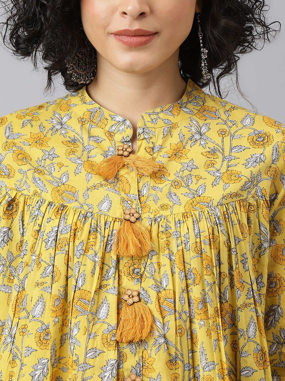 Women Casual Top - Printed Cotton And Royan Fabric, Size S To Xxl, Yellow Color With Full Sleeves And Quick Dry Feature
