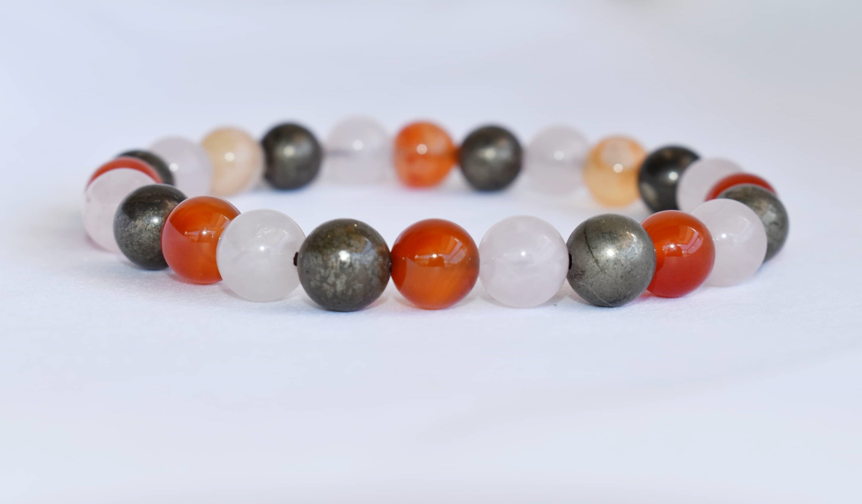 Aries Zodiac Bracelet - Handmade 8mm Natural Gemstones, Multi-color Pyrite, Red Jasper, Carnelian | Stretch Design Suitable For Men And Women