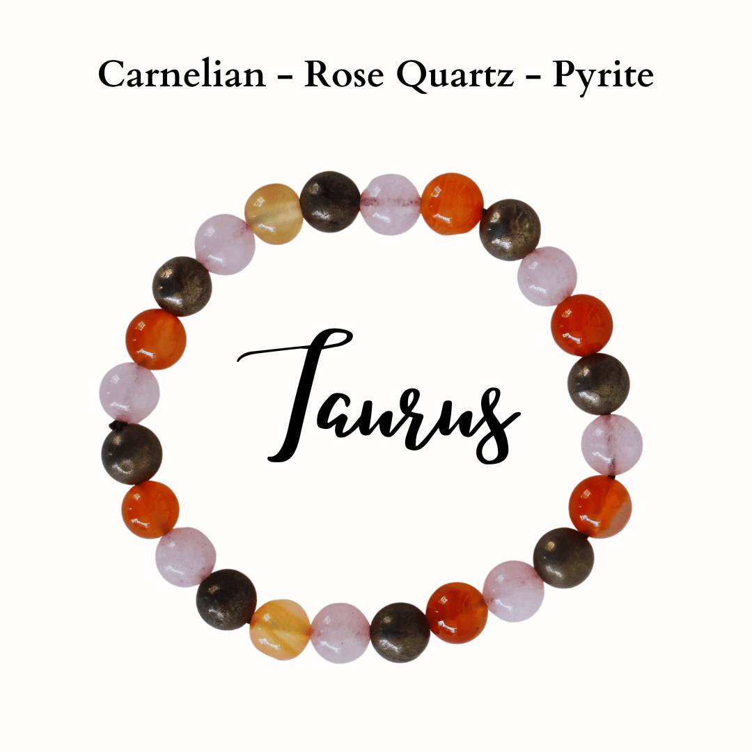 Aries Zodiac Bracelet - Handmade 8mm Natural Gemstones, Multi-color Pyrite, Red Jasper, Carnelian | Stretch Design Suitable For Men And Women