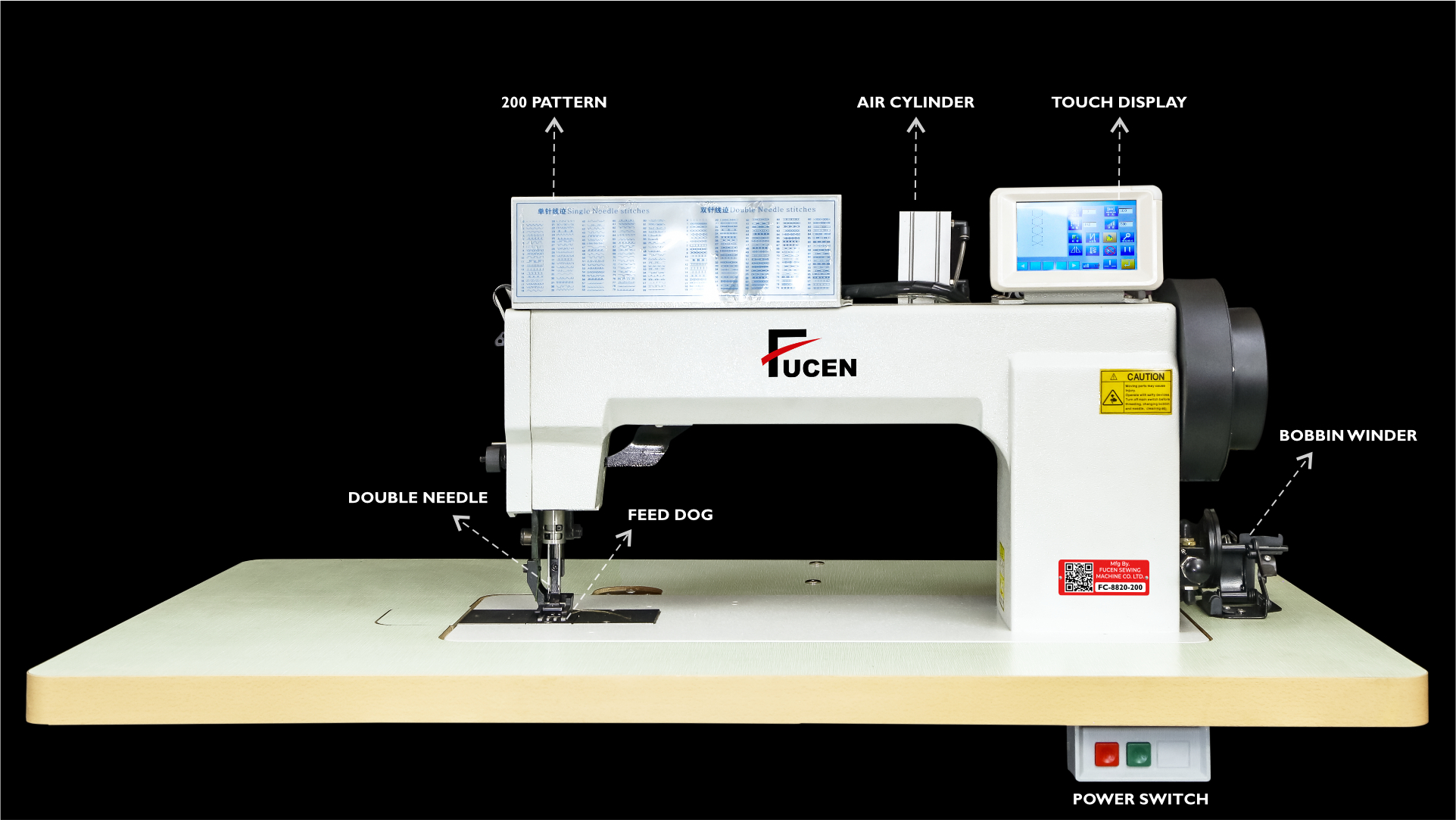 Electric Fc-8820-200 Computerized Double Needle Flat Bed Pattern Sewing Machine With Inbuilt 200 Design.