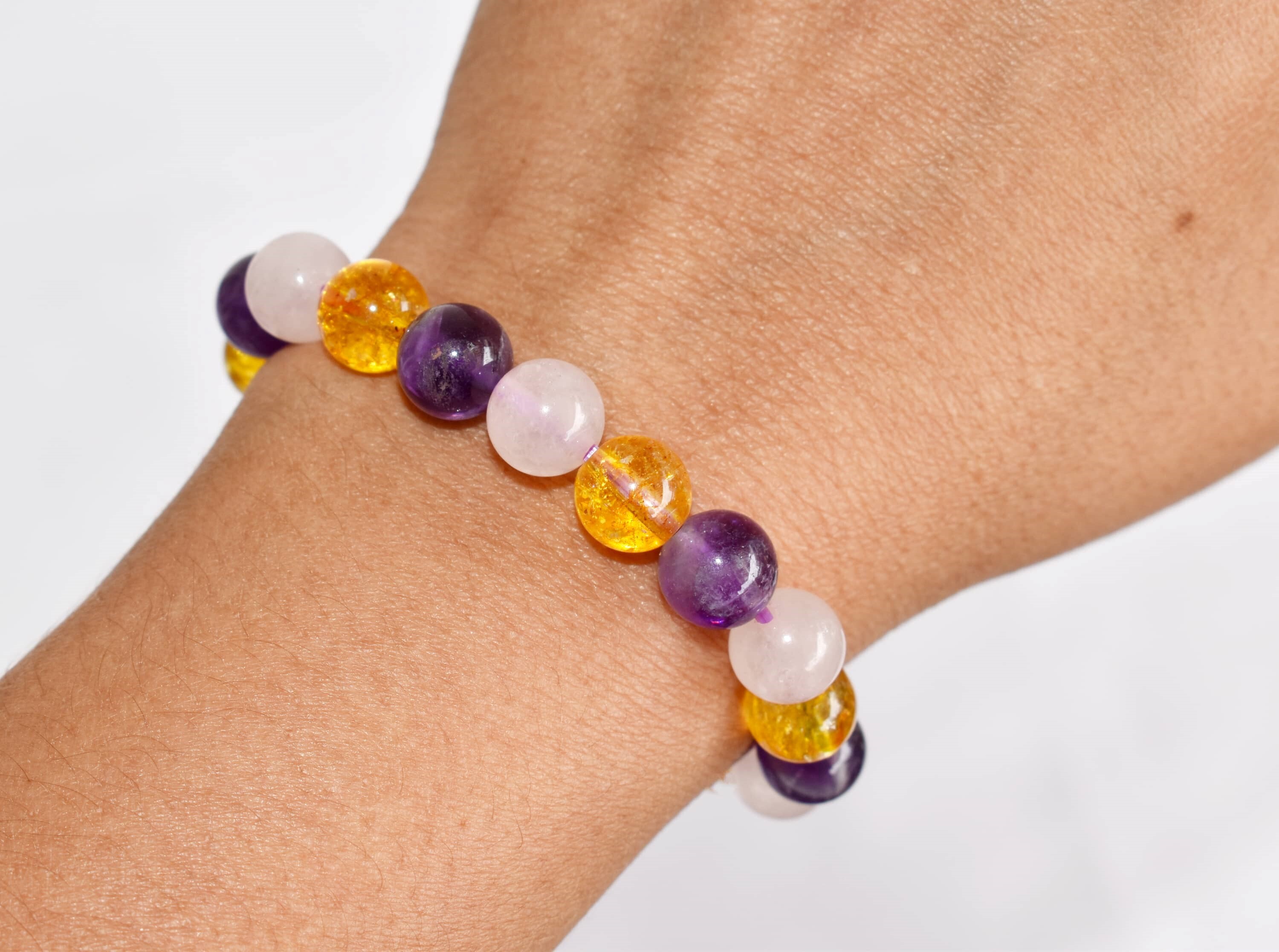 Emotional Healing Bracelet - 8mm Round Natural Gemstone Beads | Handmade Stretch Design For Men And Women Weight 22g