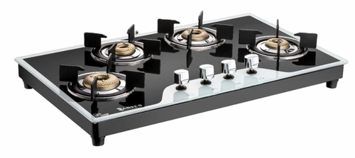 4br Hob Elite Glass With Ms Frame Round Pan Support (Brass Top) - 4704 - Galactus - Gas Type: Lpg