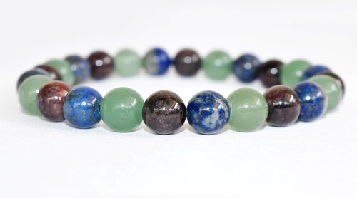 SELF-DISCOVERY Bracelet - 8mm Round Beaded Bracelet | Multi Colored Natural Gemstones: Lapis Lazuli, Garnet, Green Aventurine, Handmade Stretch Design