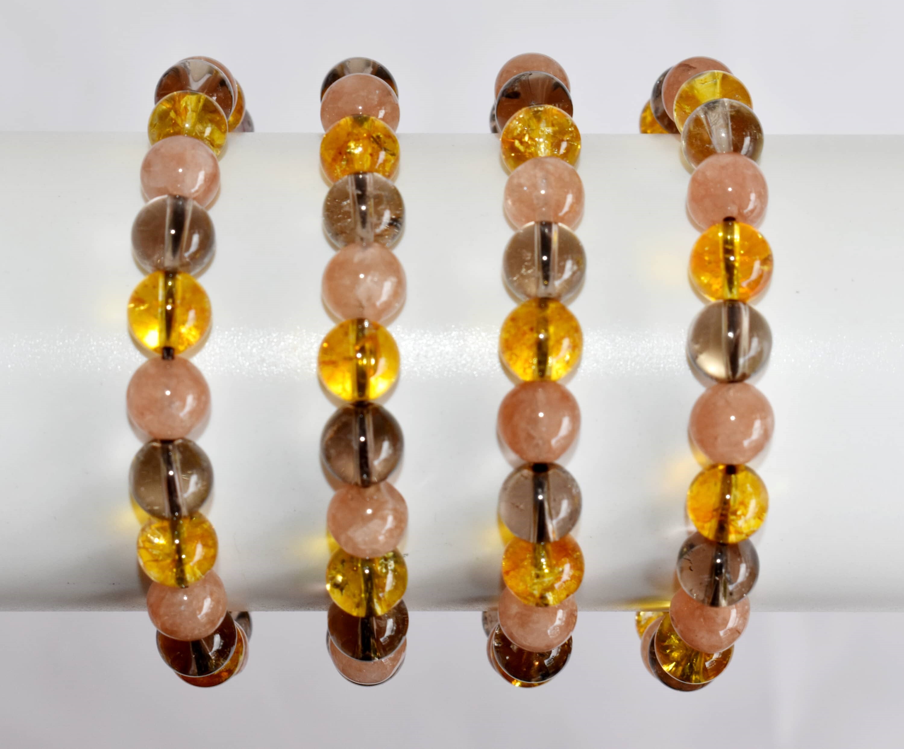 Positive Mindset Bracelet - 8mm Round Beaded Bracelet, Multi Colour Natural Gemstones: Sunstone, Smokey Quartz, Citrine