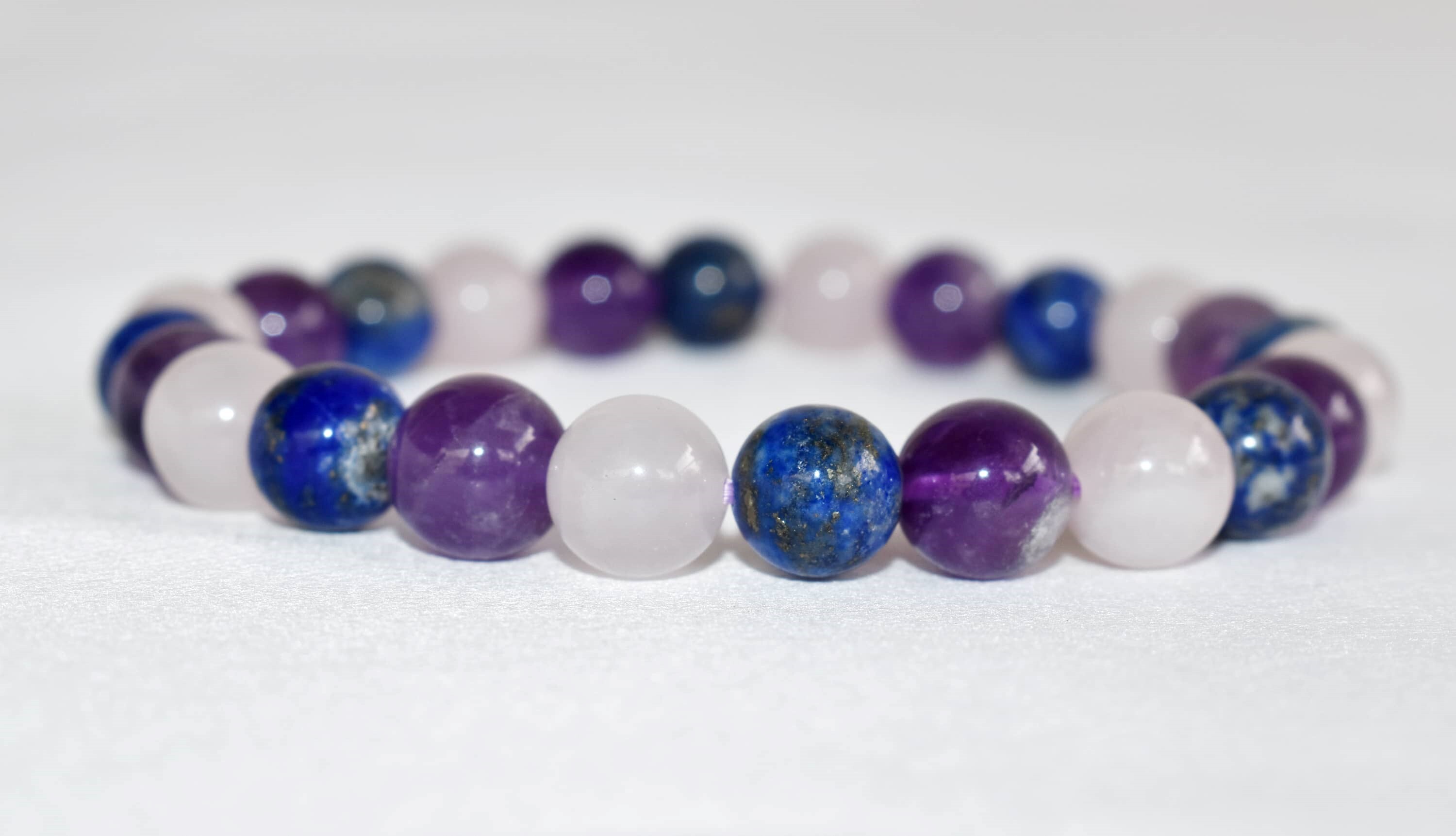 Inner Peace Bracelet - 8mm Round Beaded Bracelet Handmade Multi-color Natural Gemstones: Amethyst Rose Quartz Lapis Lazuli