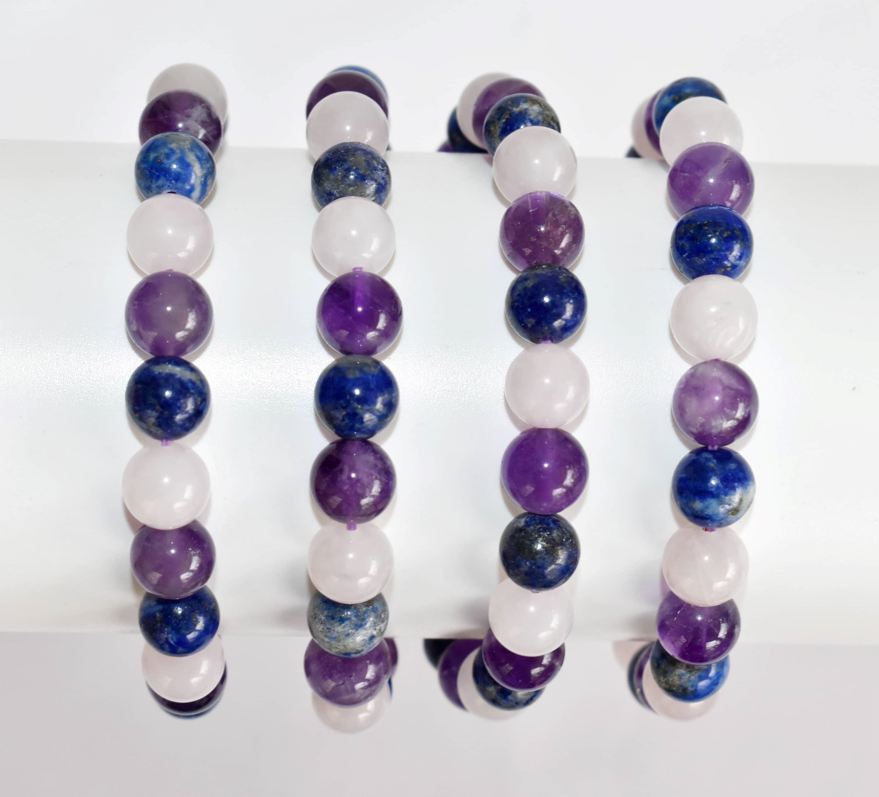 Inner Peace Bracelet - 8mm Round Beaded Bracelet Handmade Multi-color Natural Gemstones: Amethyst Rose Quartz Lapis Lazuli