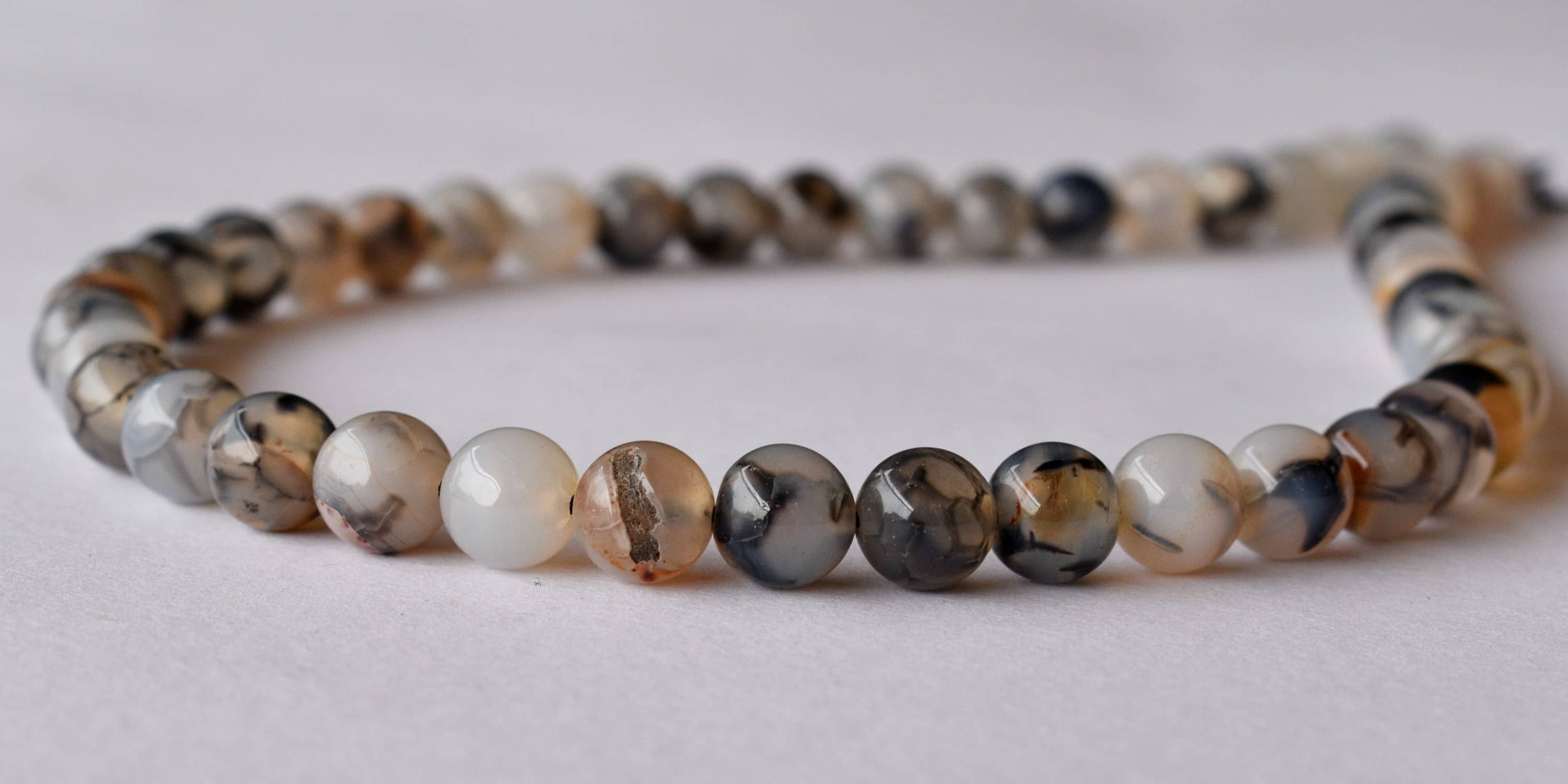 8mm Dragonvein Agate Black Beads, Polished Natural Stone Jewelry | Unique Round Beads For Elegant Party Wear, 14.5 Inch Strand Length