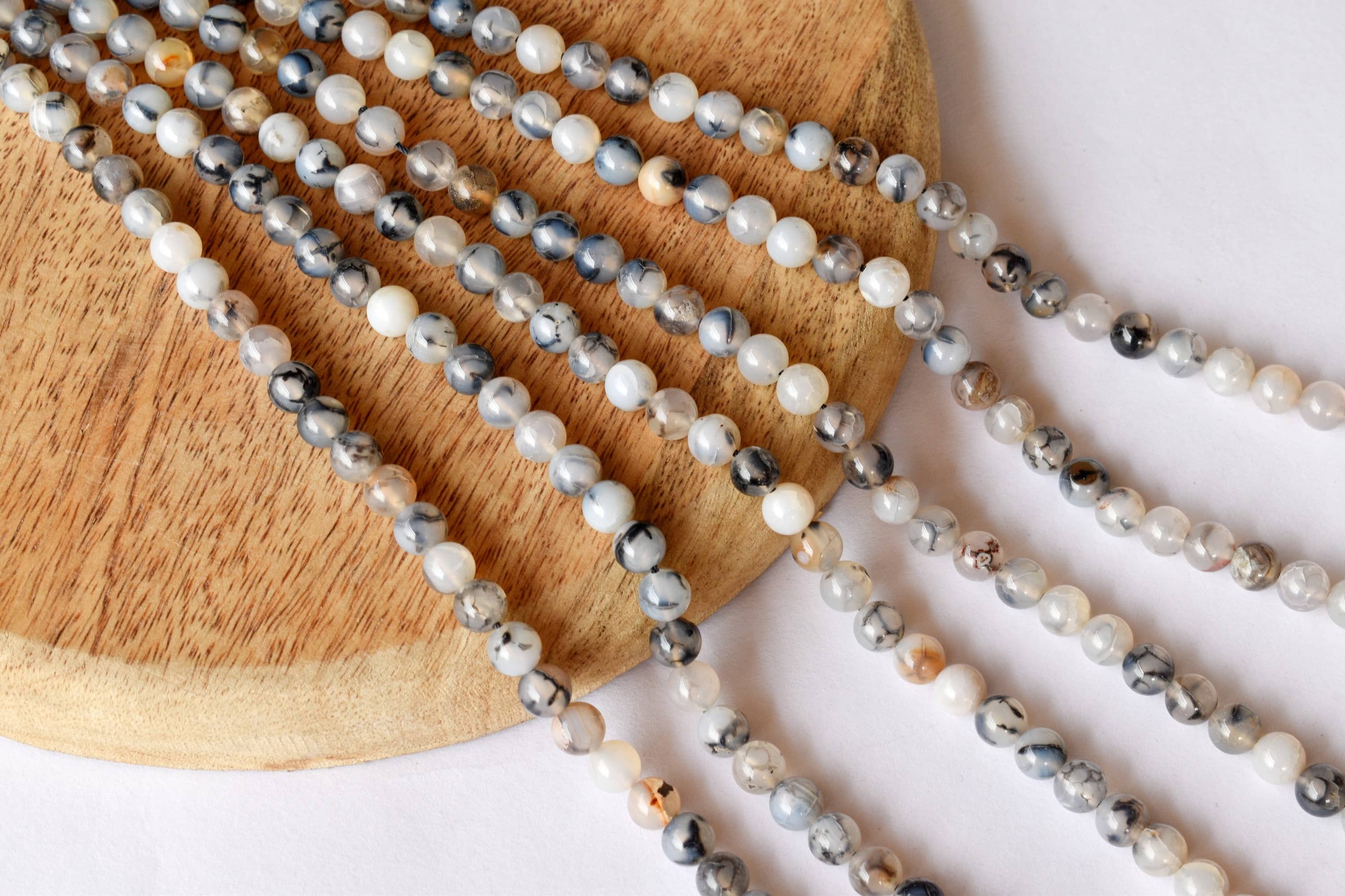 8mm Dragonvein Agate Black Beads, Polished Natural Stone Jewelry | Unique Round Beads For Elegant Party Wear, 14.5 Inch Strand Length
