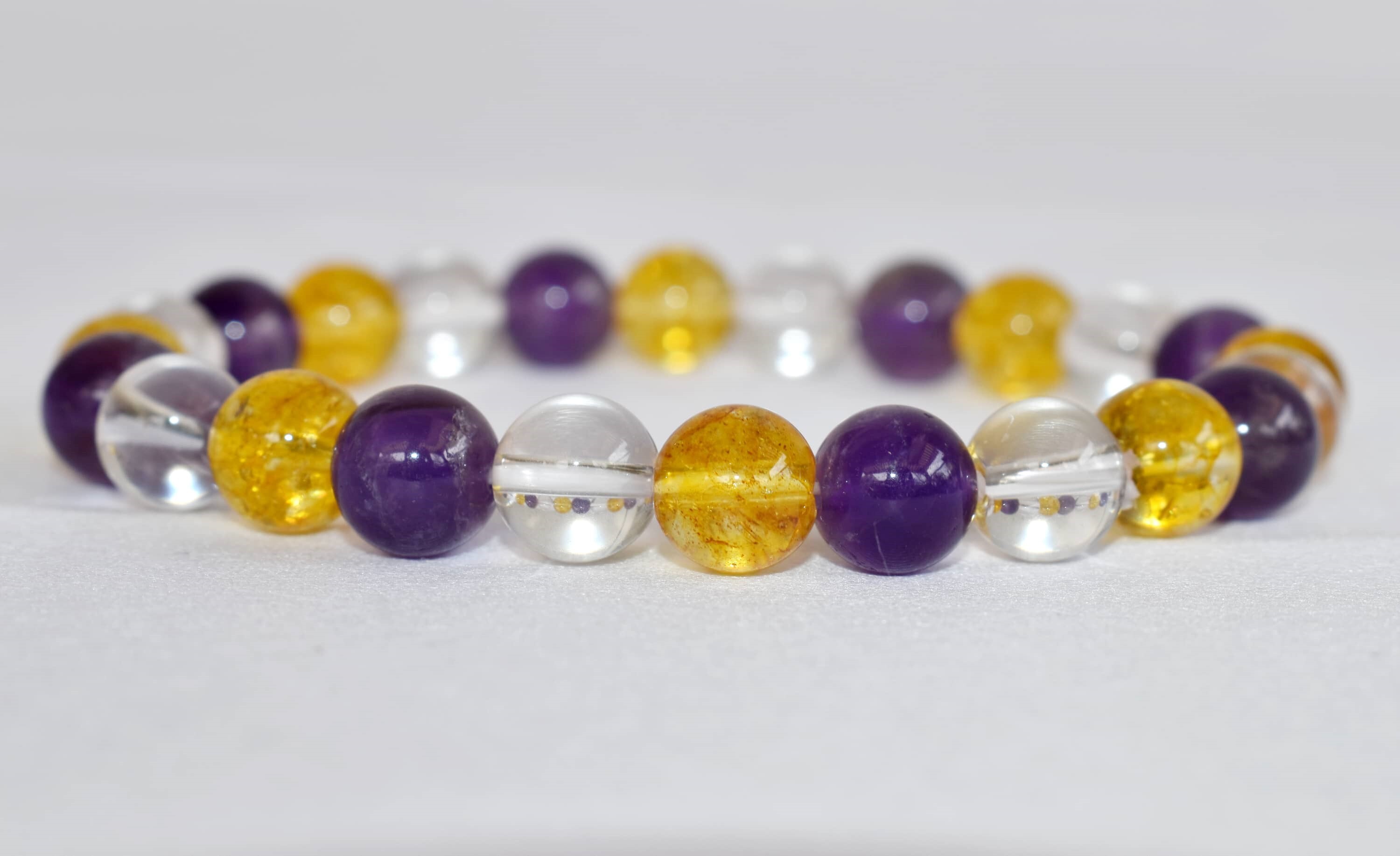 Promotes Health Bracelet - 8mm Round Beaded Bracelet | Handmade With Natural Gemstones: Clear Quartz Citrine Amethyst Multi-color