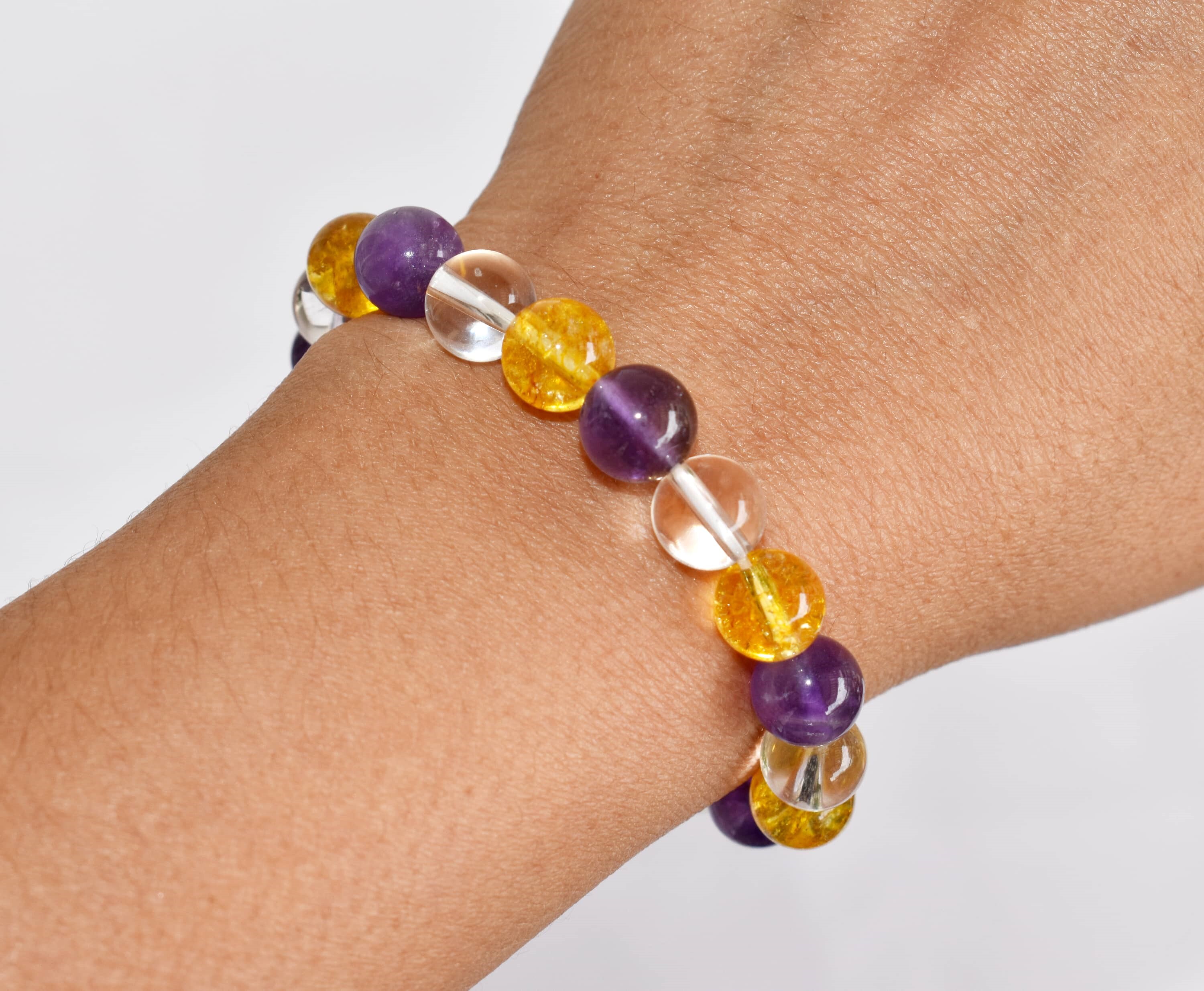 Promotes Health Bracelet - 8mm Round Beaded Bracelet | Handmade With Natural Gemstones: Clear Quartz Citrine Amethyst Multi-color