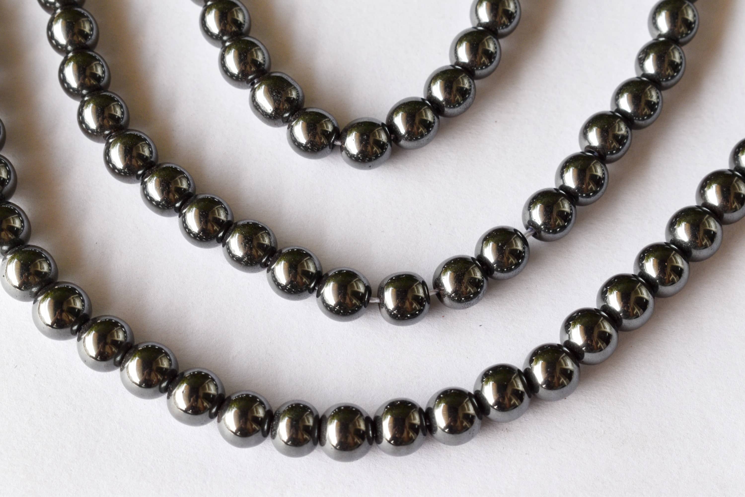 8mm Hematite Beads, Gemstone Beads For Necklace, Crystal Beads Jewelry - 14.5 Inch Strand Length, Polished Round Stone Beads With Unique Speckled Texture