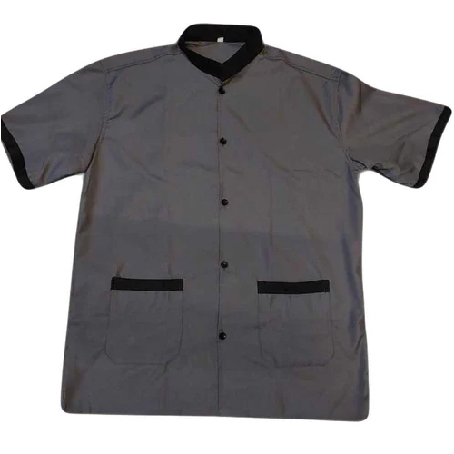 Grey Cotton Chef Shirt - Cotton Material, Grey Color, Short Sleeves | Washable Design for All Seasons: Rainy, Spring, Summer, Winter