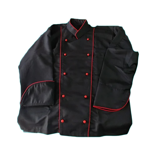 Mens Black Poly Viscose Chef Coat - Trendy Button Style | Modern Design for All Seasons